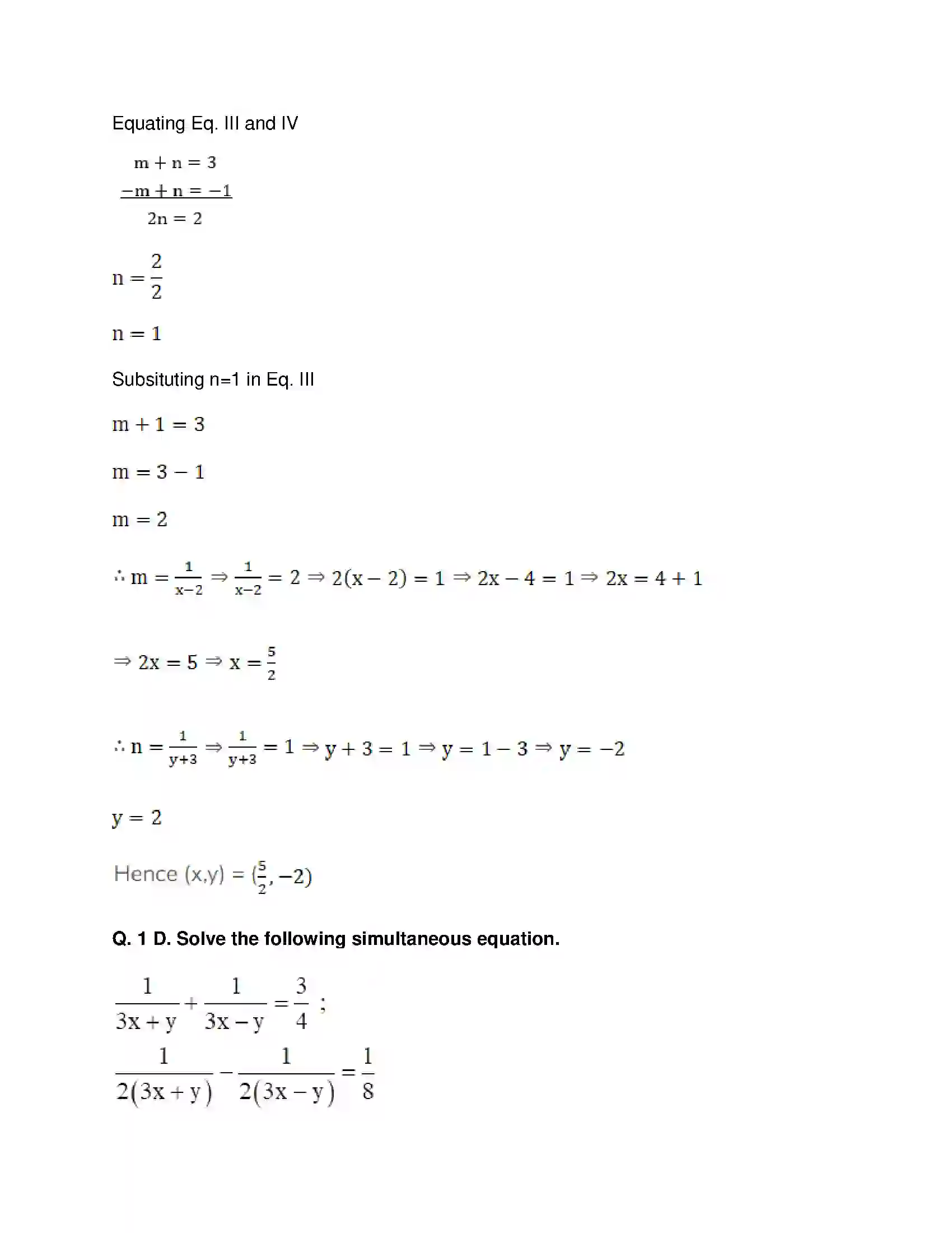 Maharashtra Board Class 10th Mathematics Part-I - English Medium Linear Equations in Two Variables Solution 28