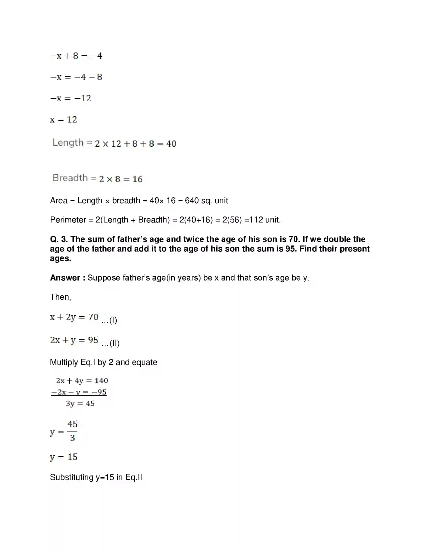 Maharashtra Board Class 10th Mathematics Part-I - English Medium Linear Equations in Two Variables Solution 33