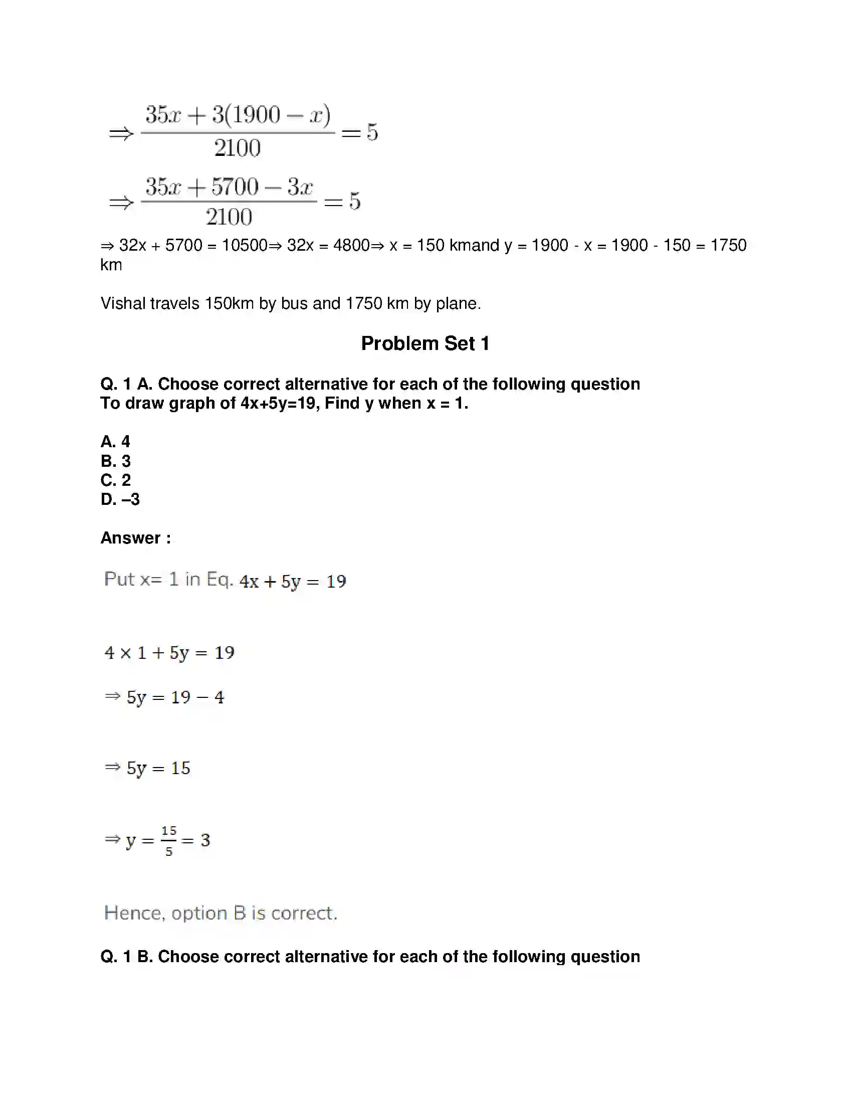Maharashtra Board Class 10th Mathematics Part-I - English Medium Linear Equations in Two Variables Solution 39