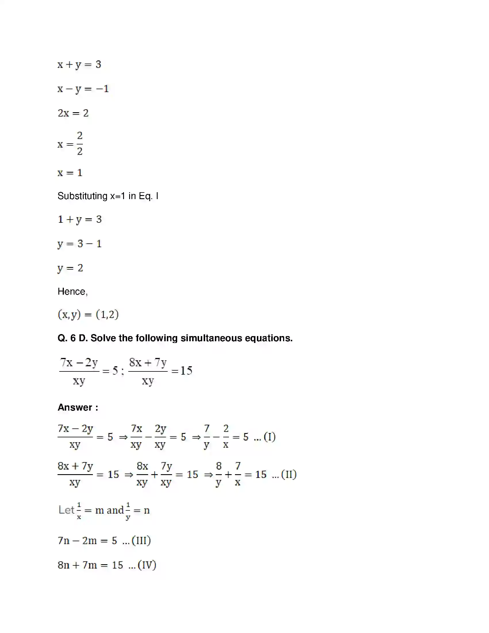 Maharashtra Board Class 10th Mathematics Part-I - English Medium Linear Equations in Two Variables Solution 55