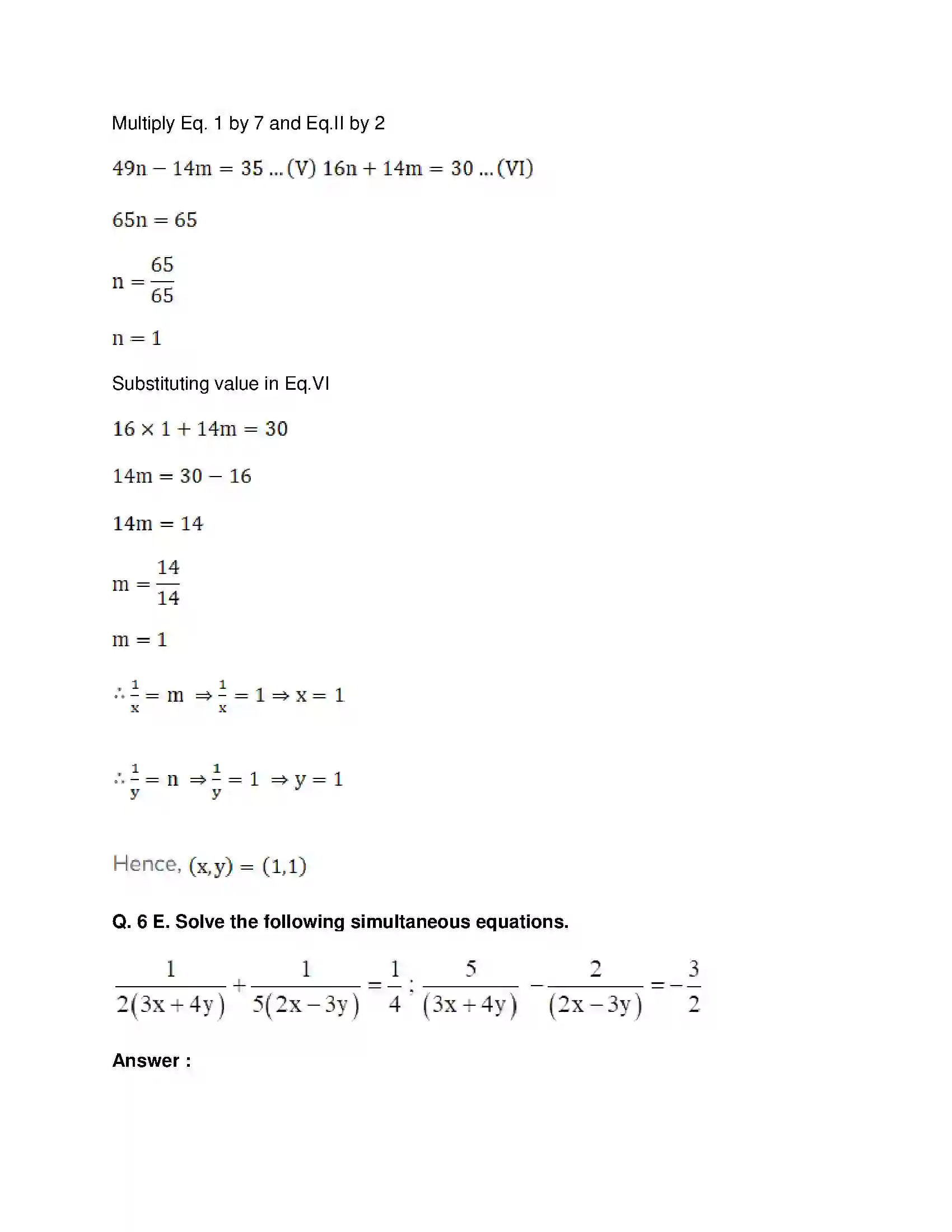 Maharashtra Board Class 10th Mathematics Part-I - English Medium Linear Equations in Two Variables Solution 56