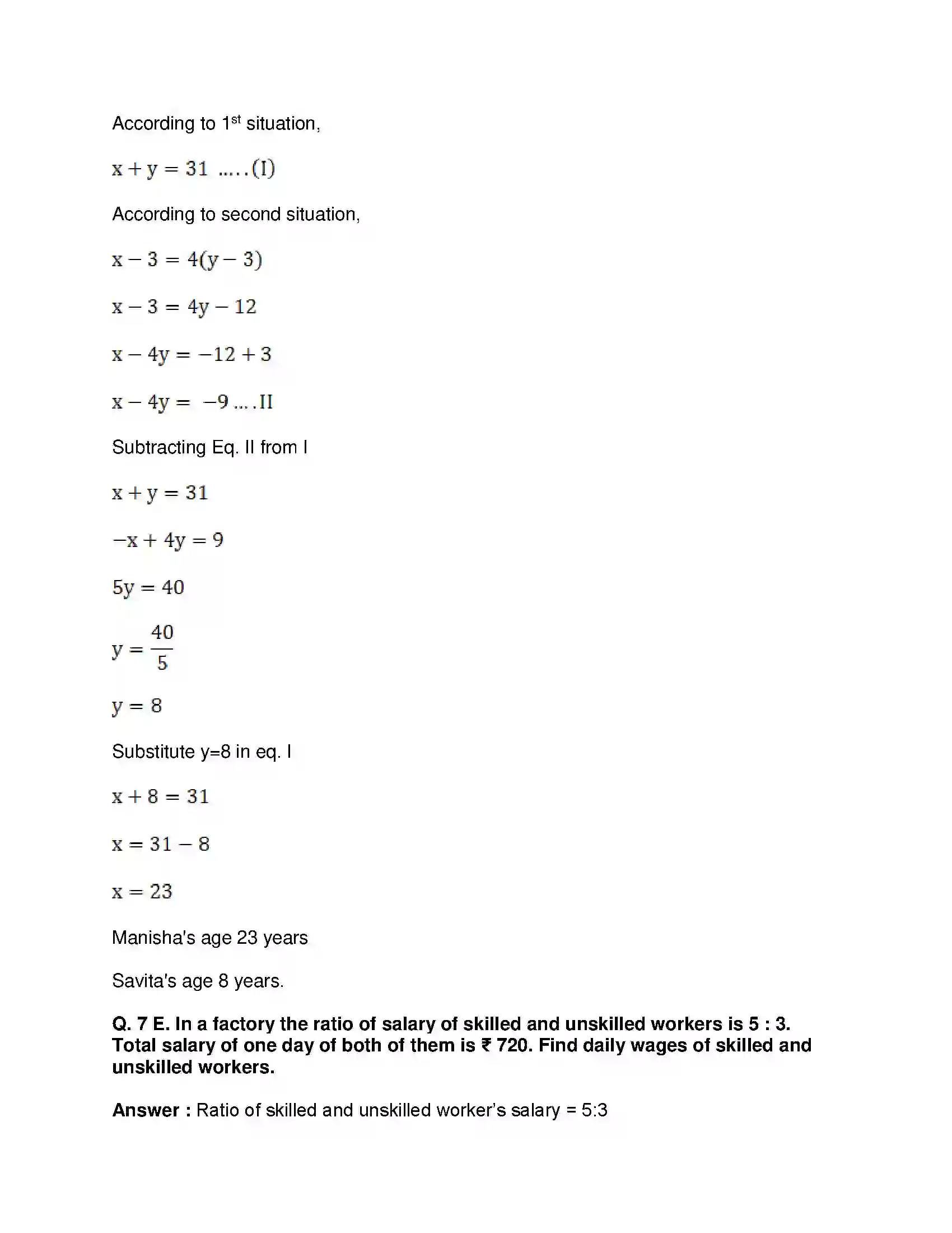 Maharashtra Board Class 10th Mathematics Part-I - English Medium Linear Equations in Two Variables Solution 64