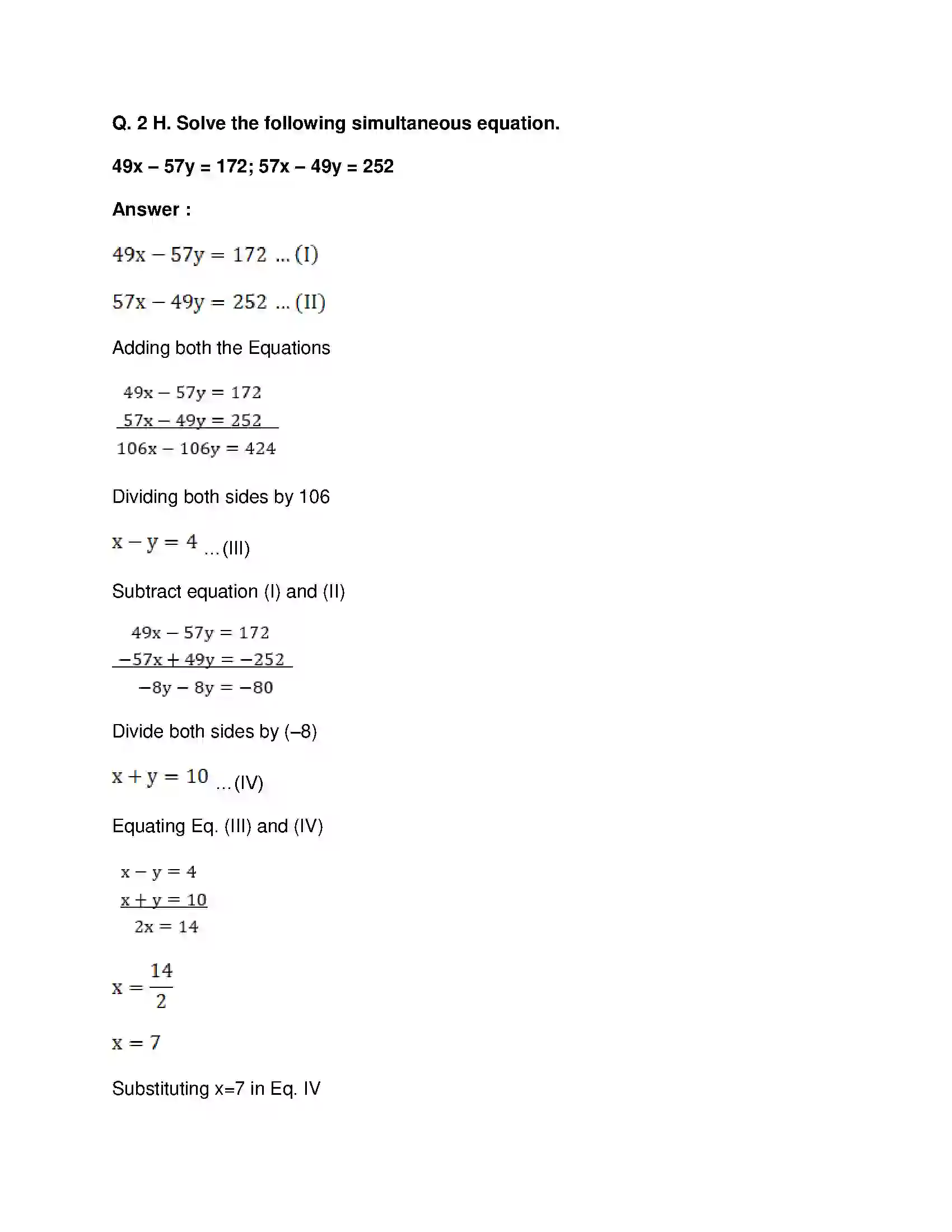 Maharashtra Board Class 10th Mathematics Part-I - English Medium Linear Equations in Two Variables Solution 8
