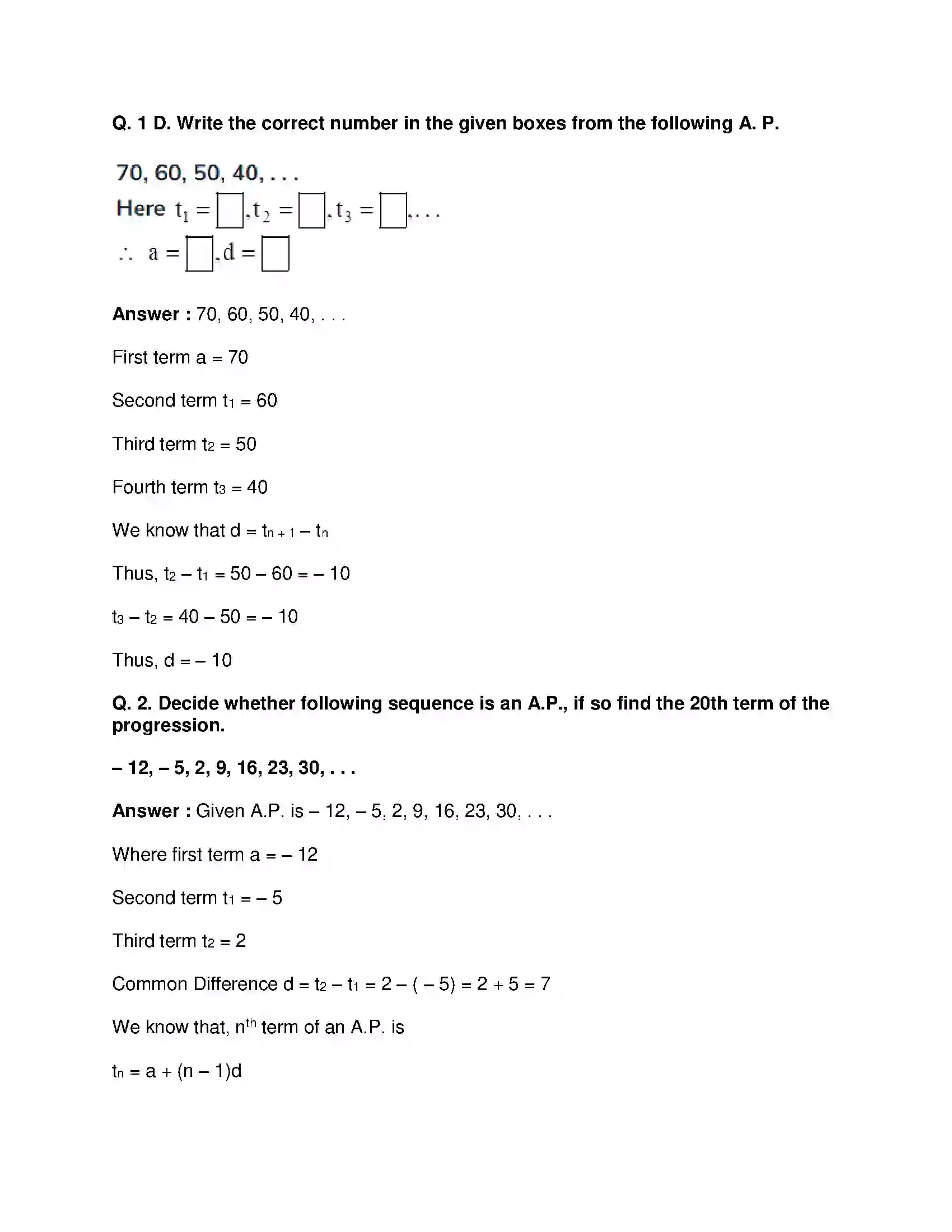 Maharashtra Board Class 10th Mathematics Part-I - English Medium Arithmetic Progression Solution 13