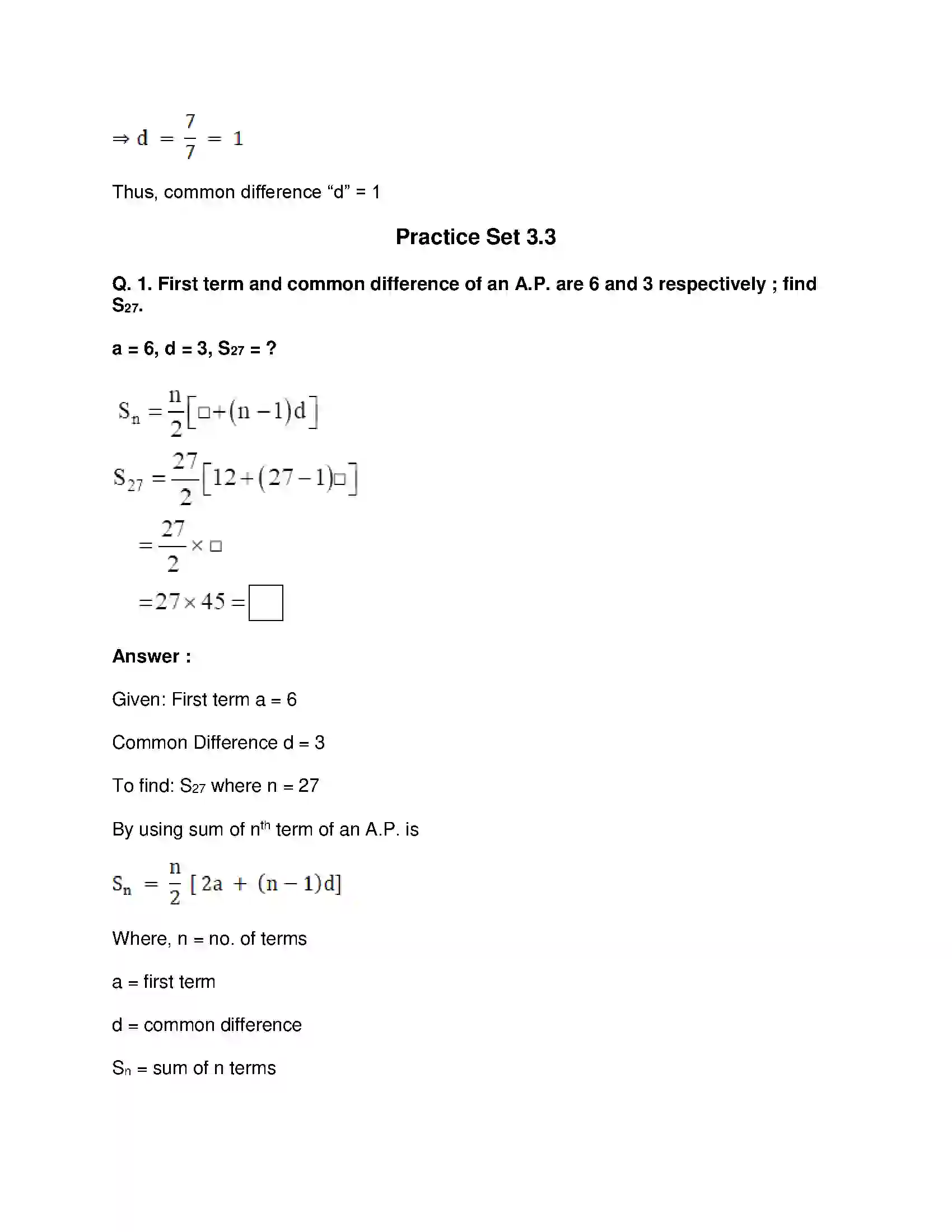 Maharashtra Board Class 10th Mathematics Part-I - English Medium Arithmetic Progression Solution 20