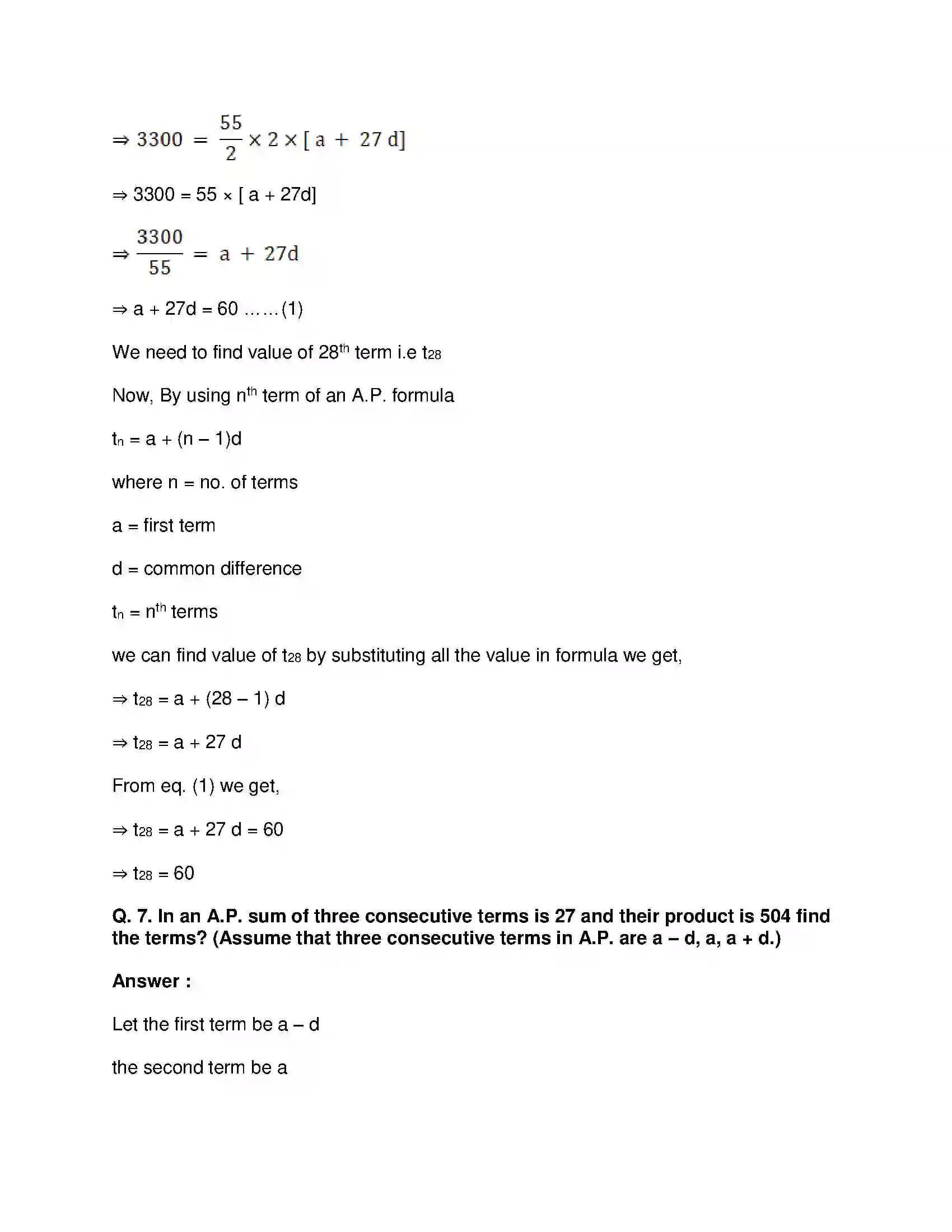 Maharashtra Board Class 10th Mathematics Part-I - English Medium Arithmetic Progression Solution 28