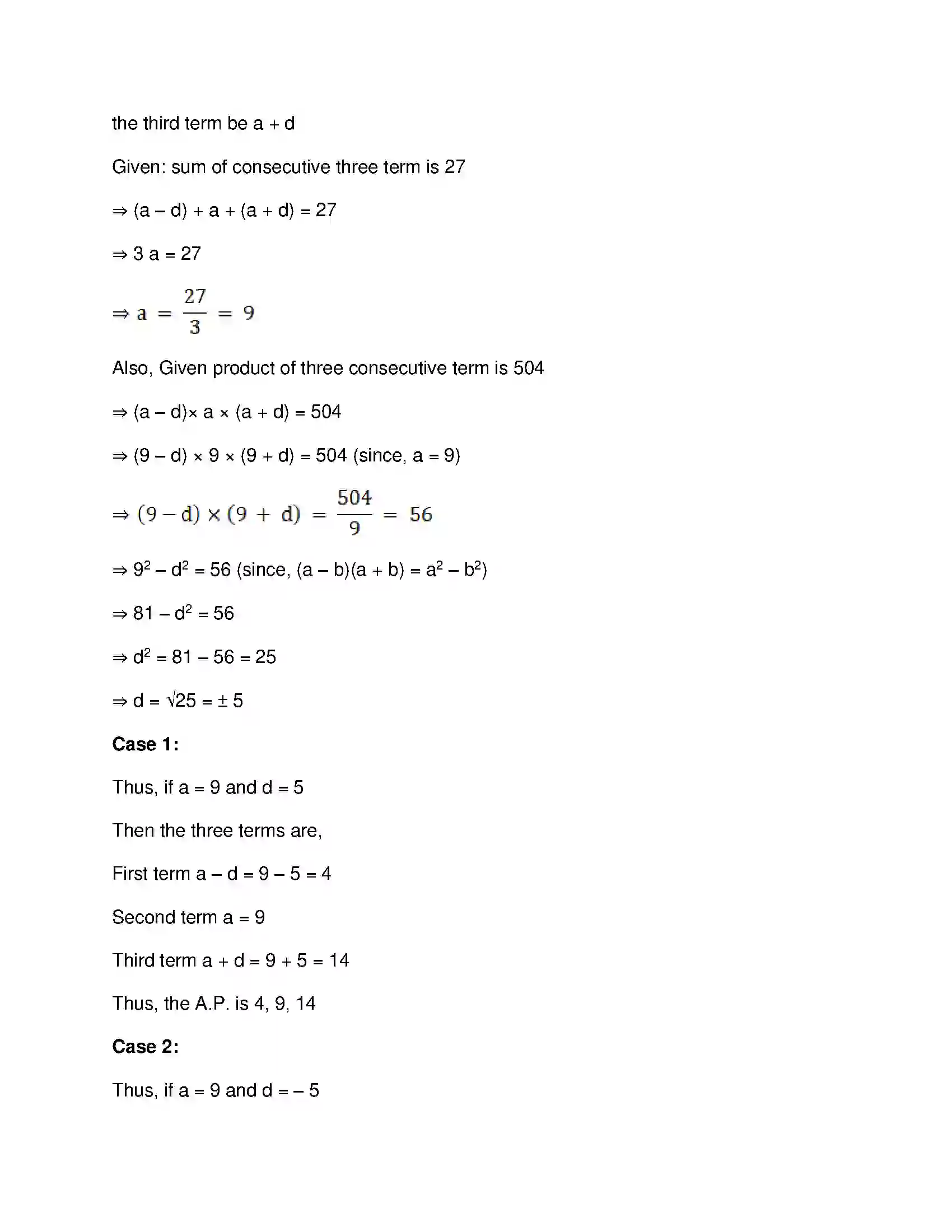 Maharashtra Board Class 10th Mathematics Part-I - English Medium Arithmetic Progression Solution 29