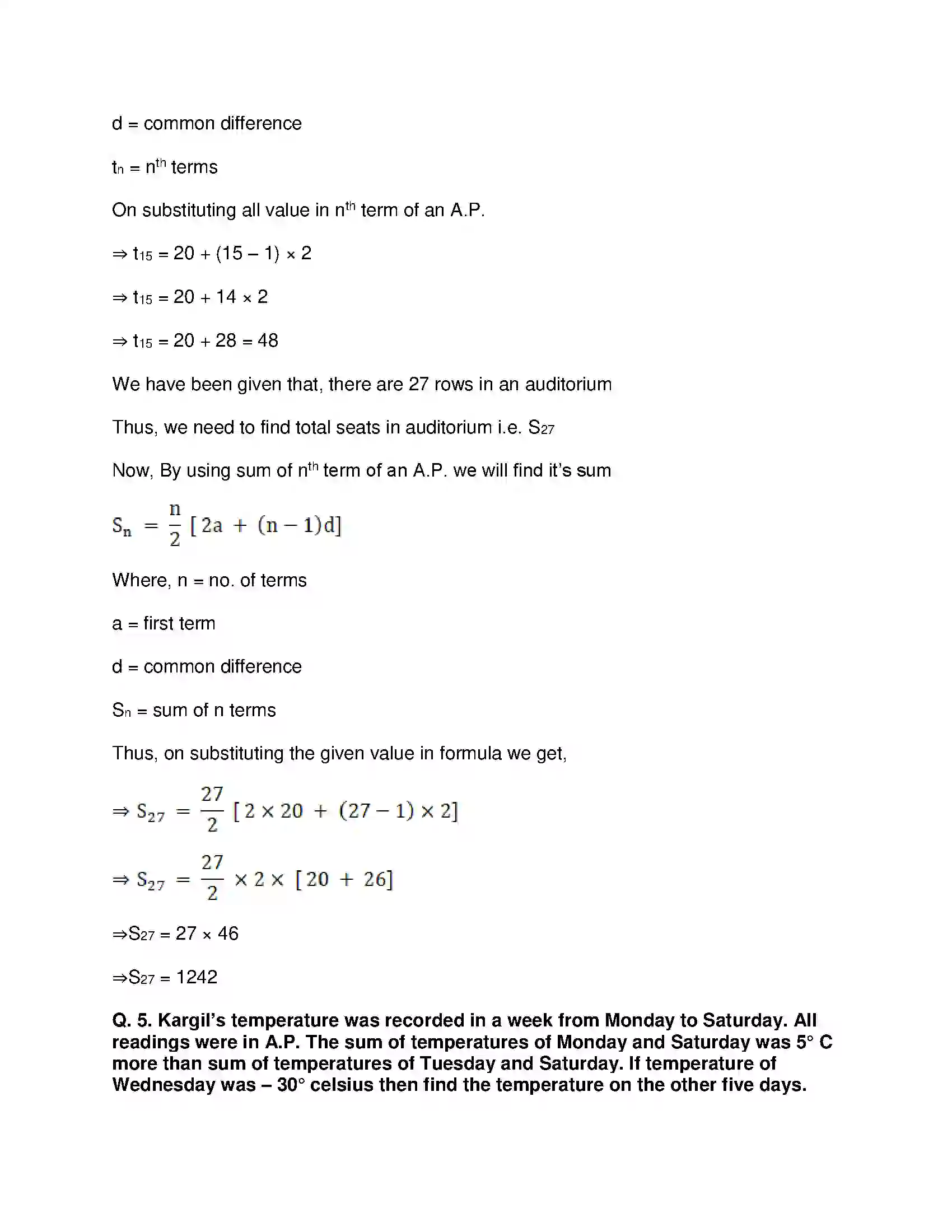 Maharashtra Board Class 10th Mathematics Part-I - English Medium Arithmetic Progression Solution 37