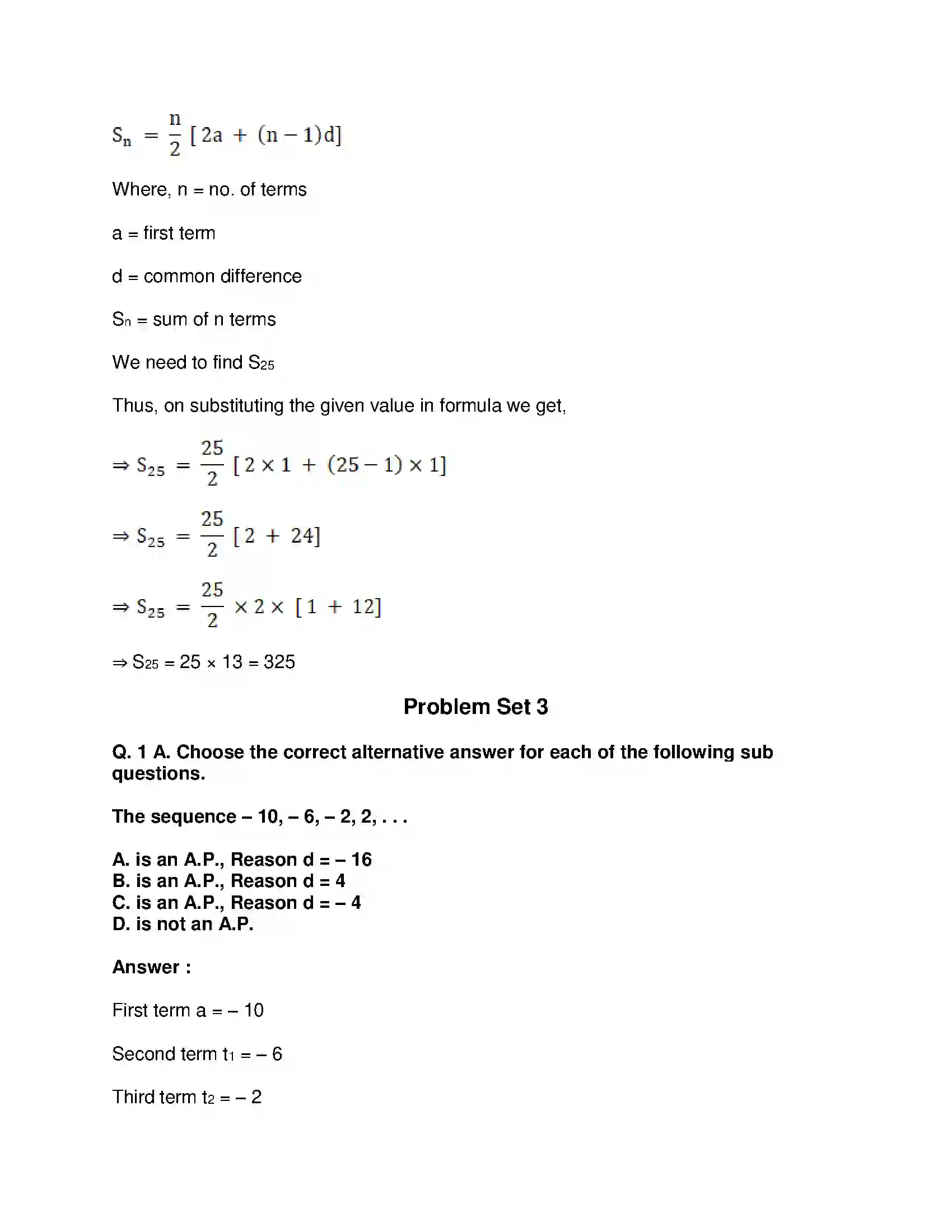 Maharashtra Board Class 10th Mathematics Part-I - English Medium Arithmetic Progression Solution 40