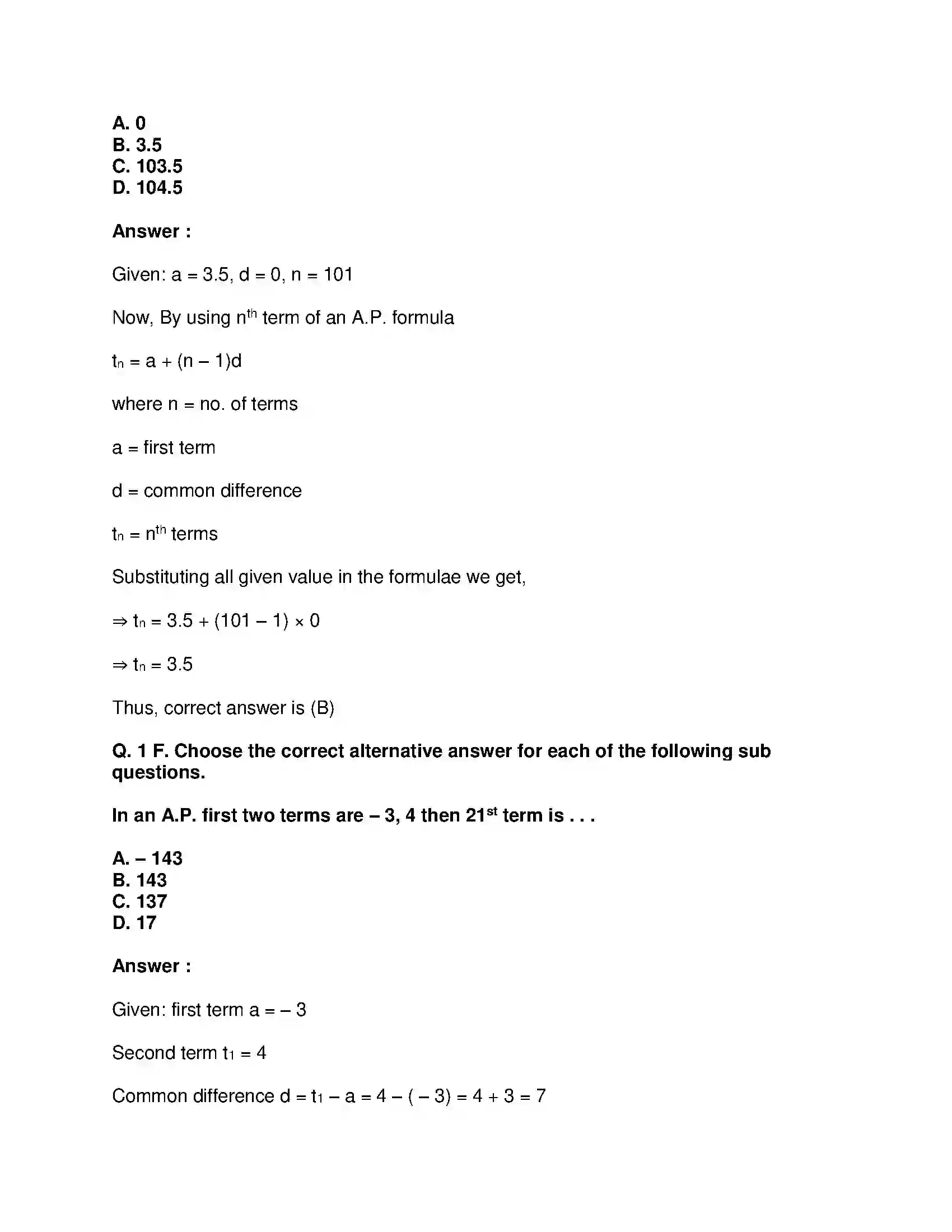 Maharashtra Board Class 10th Mathematics Part-I - English Medium Arithmetic Progression Solution 44