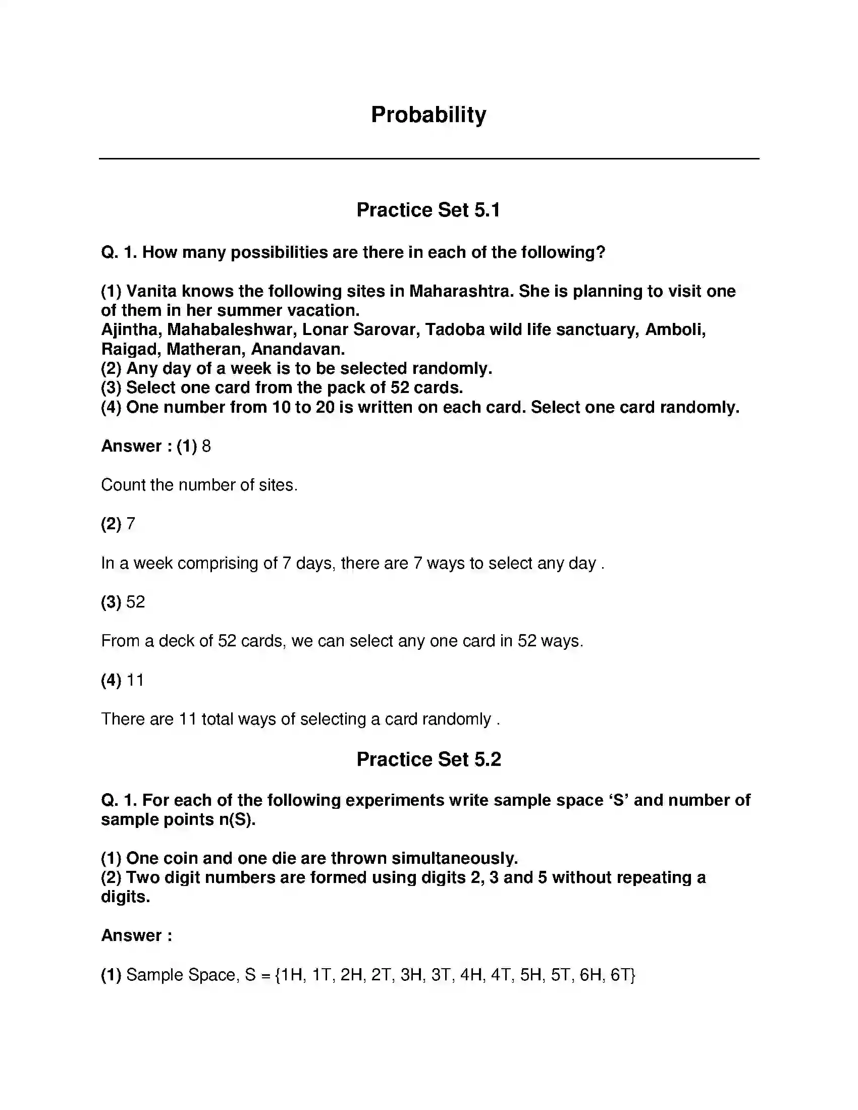 Maharashtra Board Class 10th Mathematics Part-I - English Medium Probability Solution 1