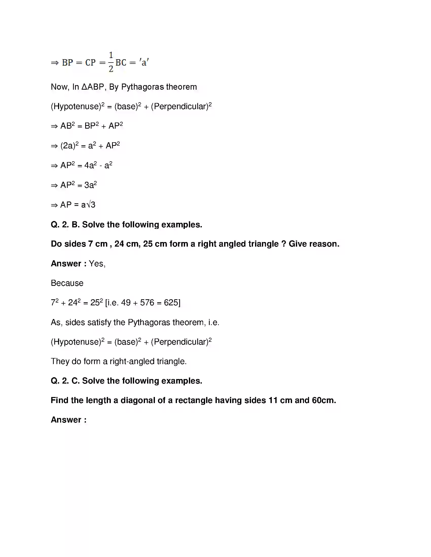 Maharashtra Board Class 10th Mathematics Part-II - English Medium Pythagoras Theorem Solution 21