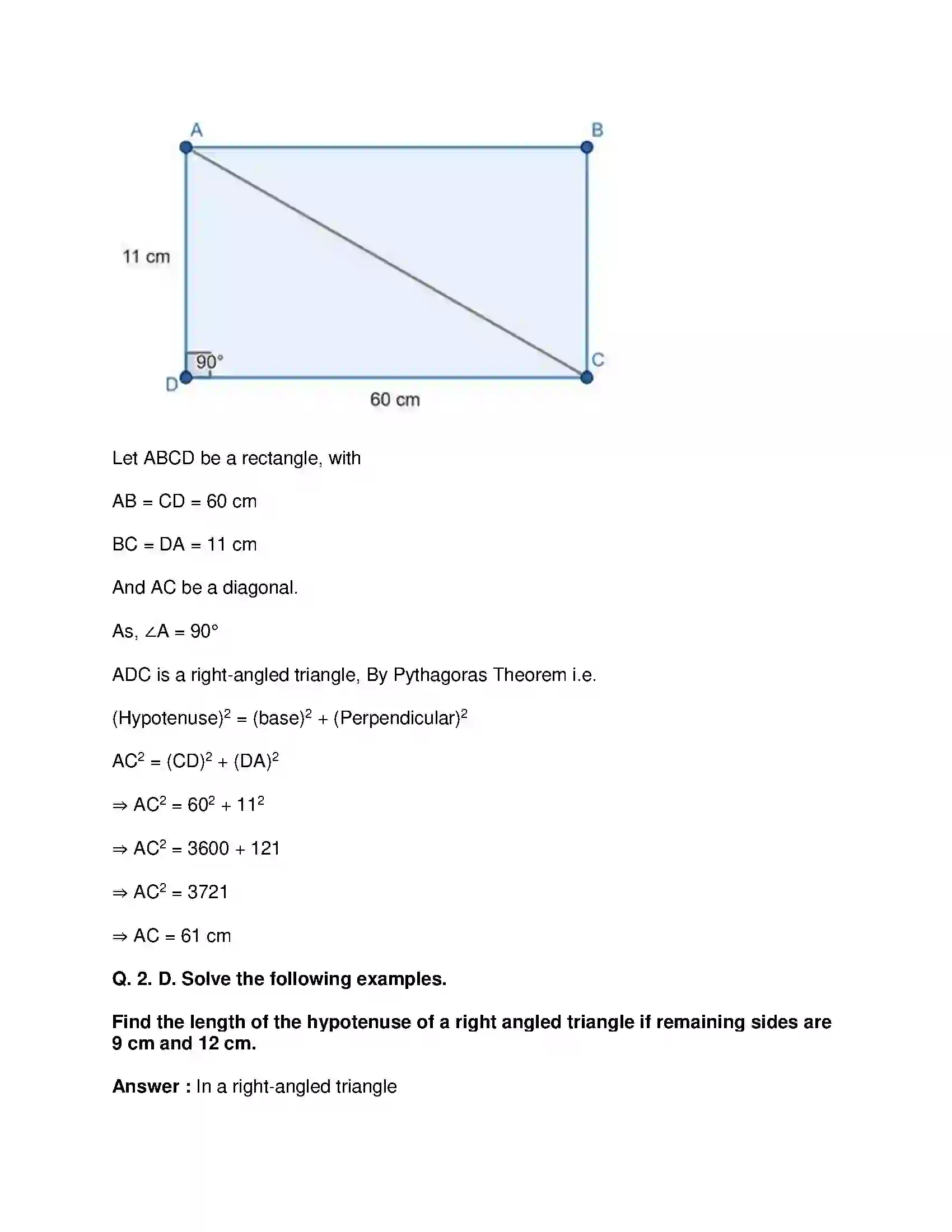 Maharashtra Board Class 10th Mathematics Part-II - English Medium Pythagoras Theorem Solution 22
