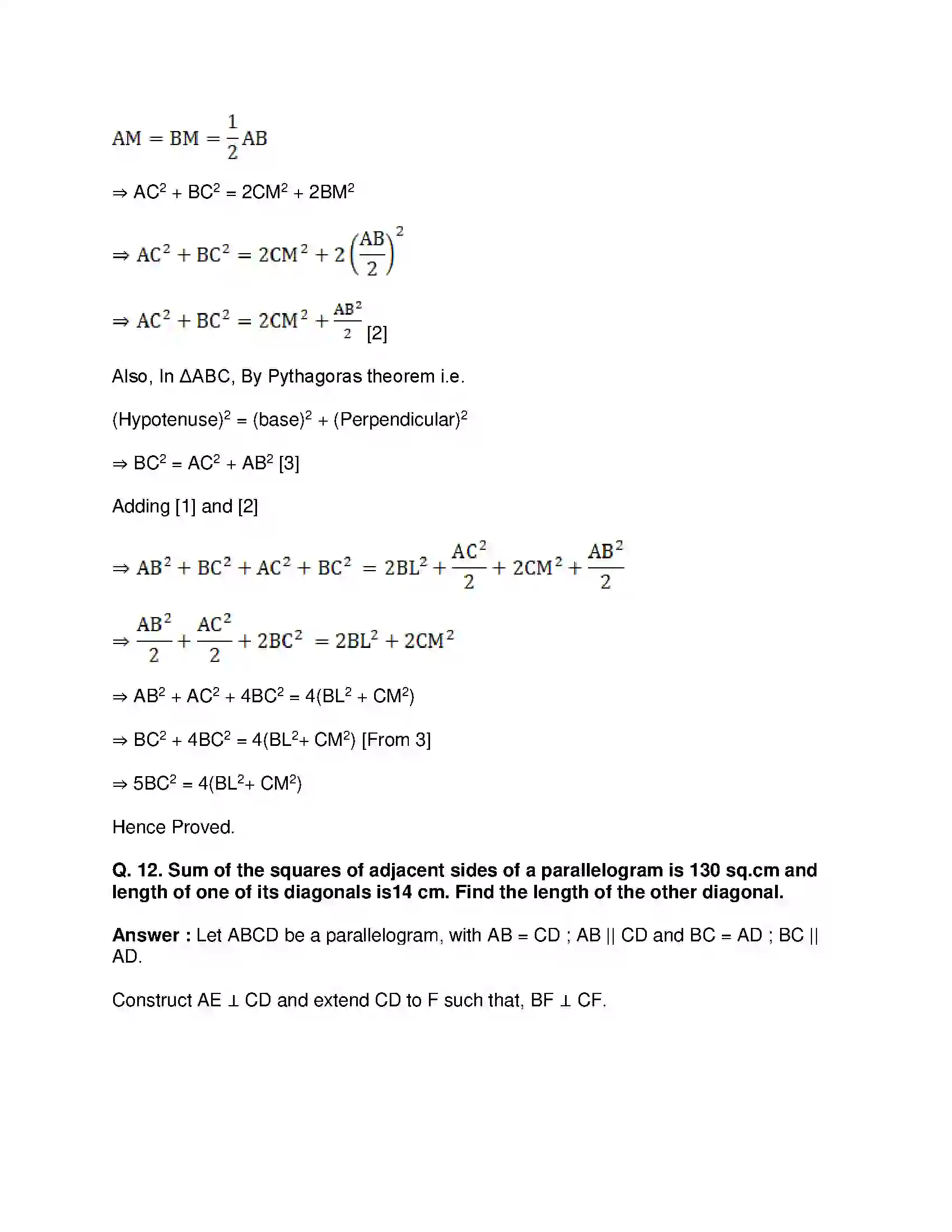Maharashtra Board Class 10th Mathematics Part-II - English Medium Pythagoras Theorem Solution 35