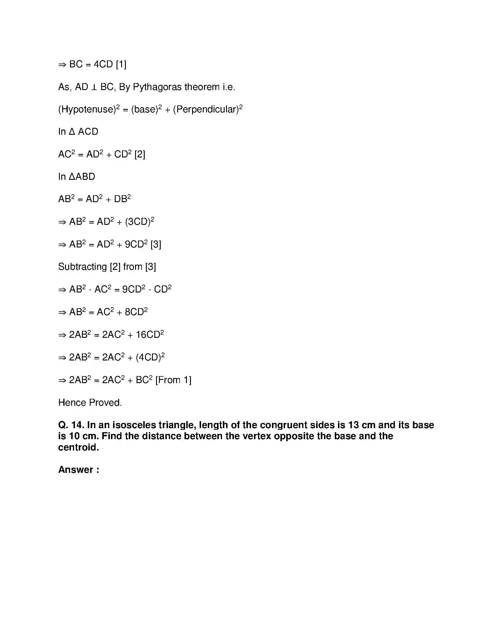 Maharashtra Board Class 10th Mathematics Part-II - English Medium Pythagoras Theorem Solution 38