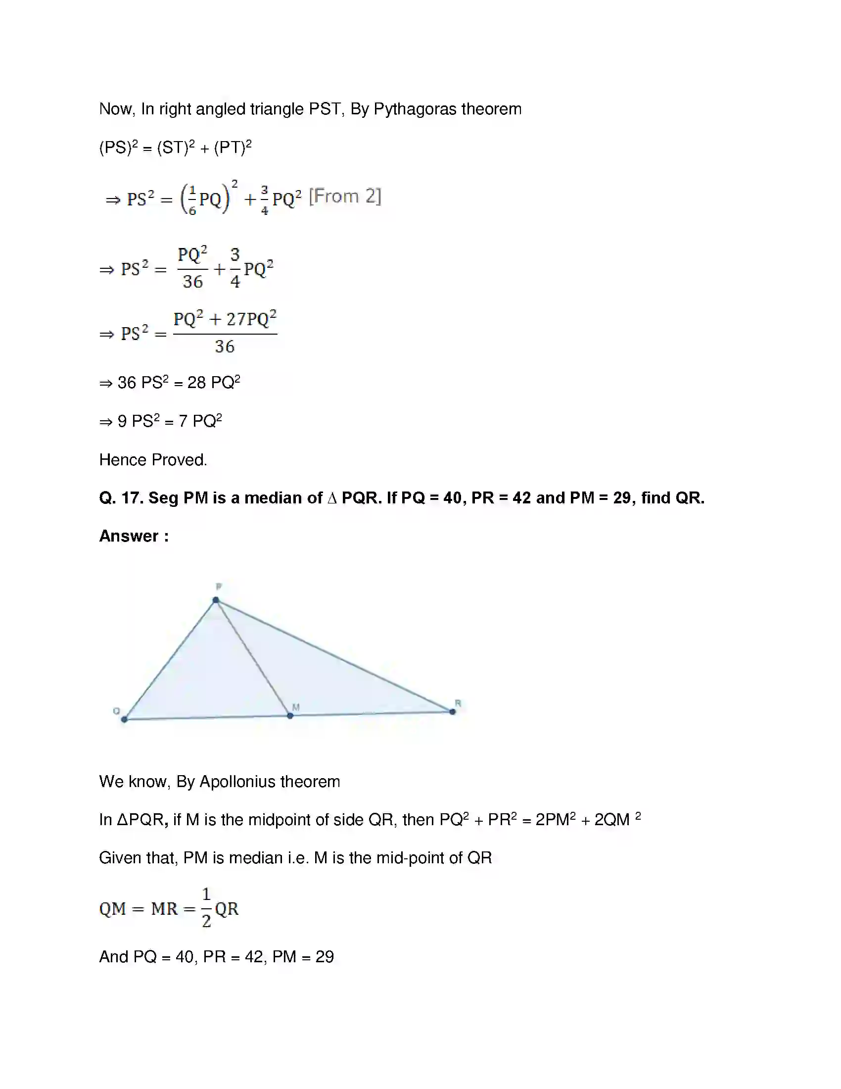 Maharashtra Board Class 10th Mathematics Part-II - English Medium Pythagoras Theorem Solution 44
