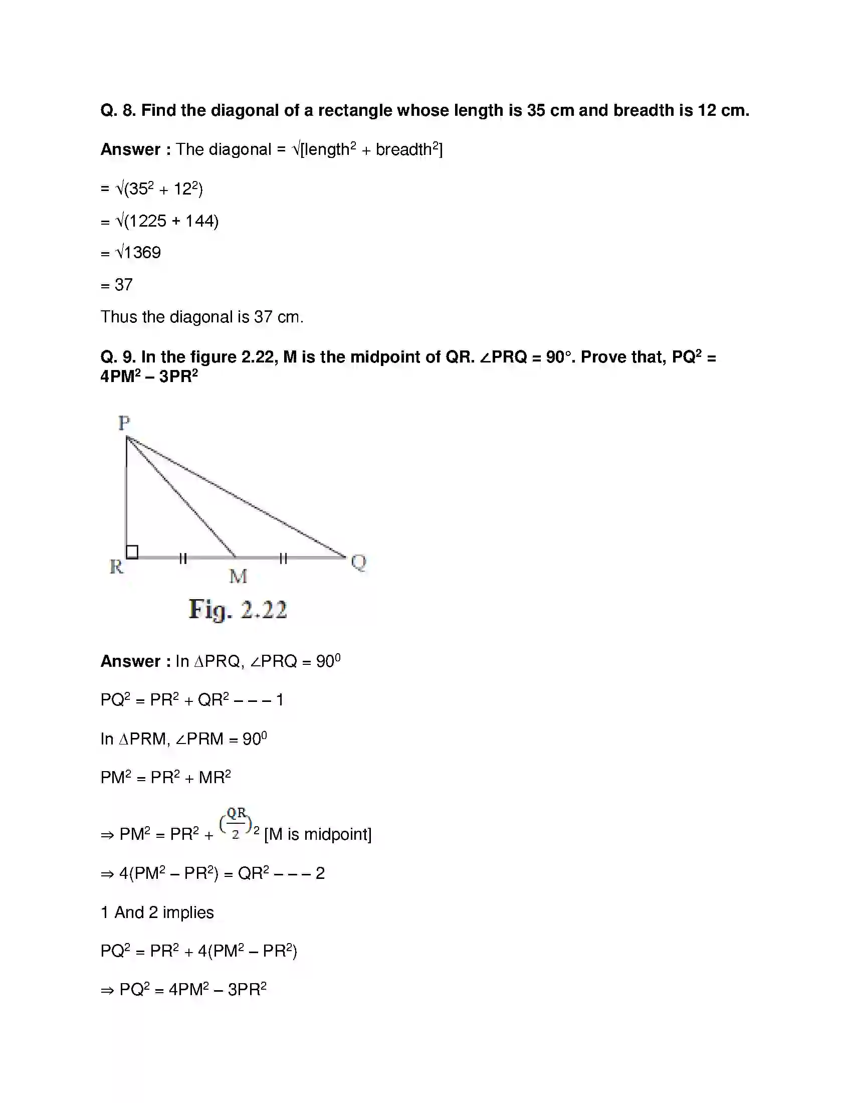 Maharashtra Board Class 10th Mathematics Part-II - English Medium Pythagoras Theorem Solution 8