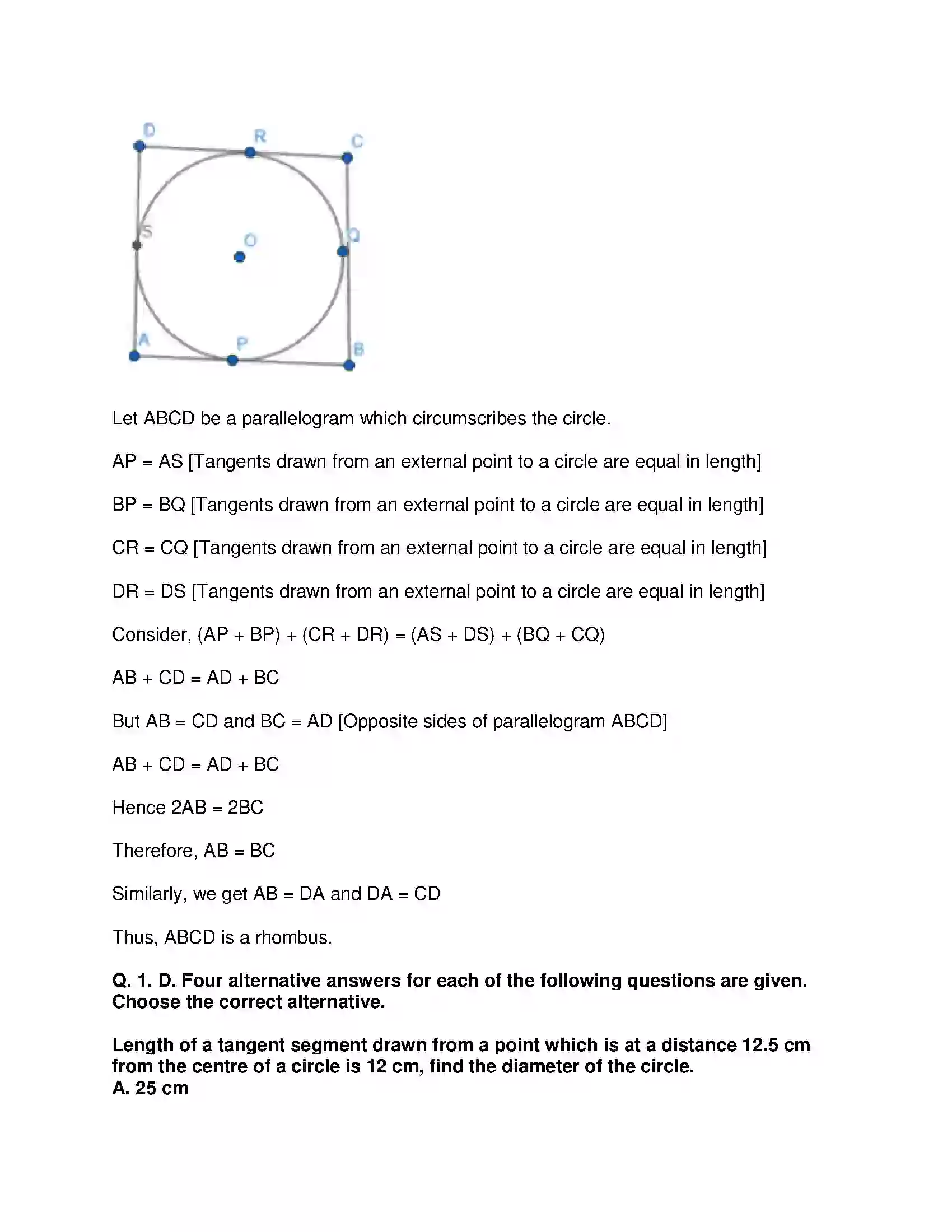 Maharashtra Board Class 10th Mathematics Part-II - English Medium Circle Solution 23