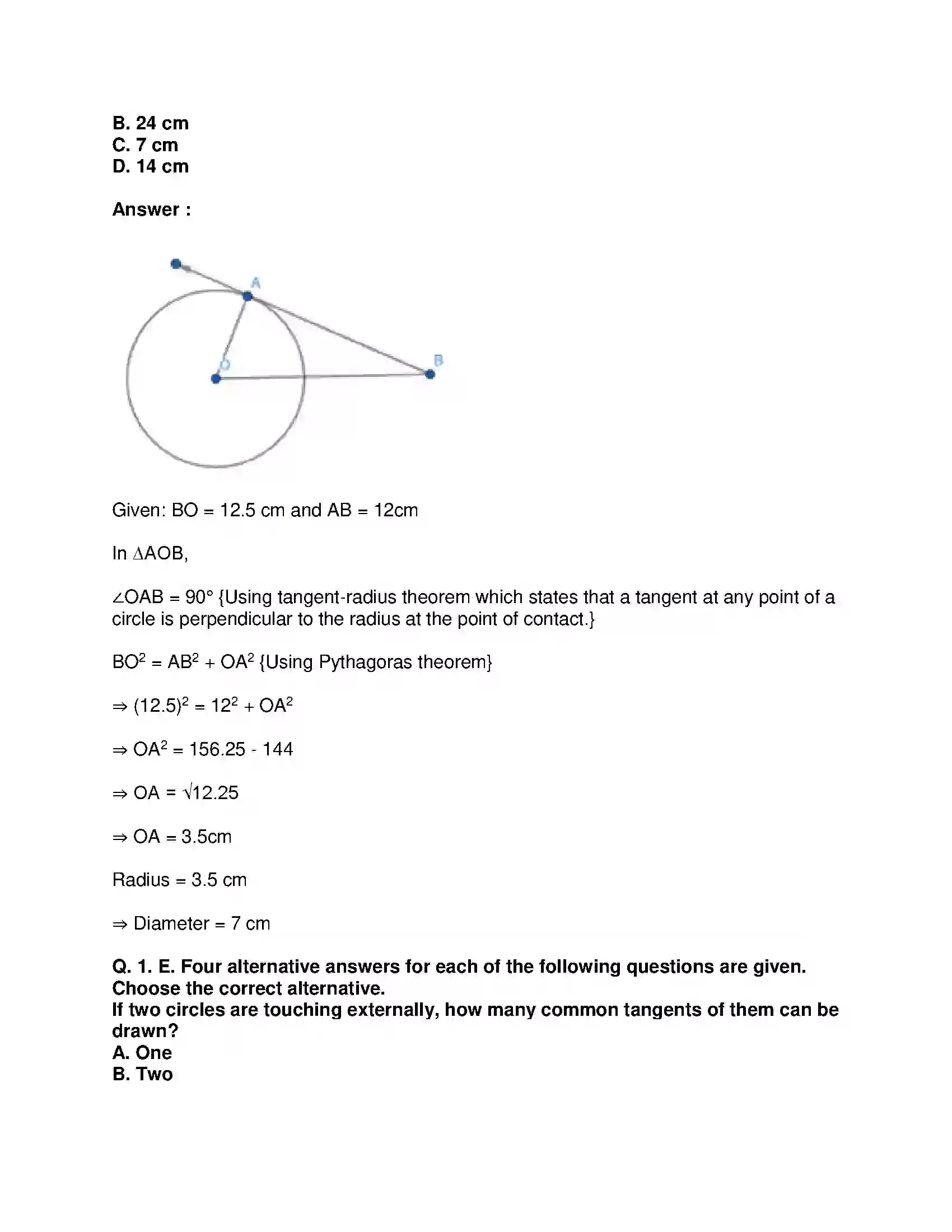Maharashtra Board Class 10th Mathematics Part-II - English Medium Circle Solution 24