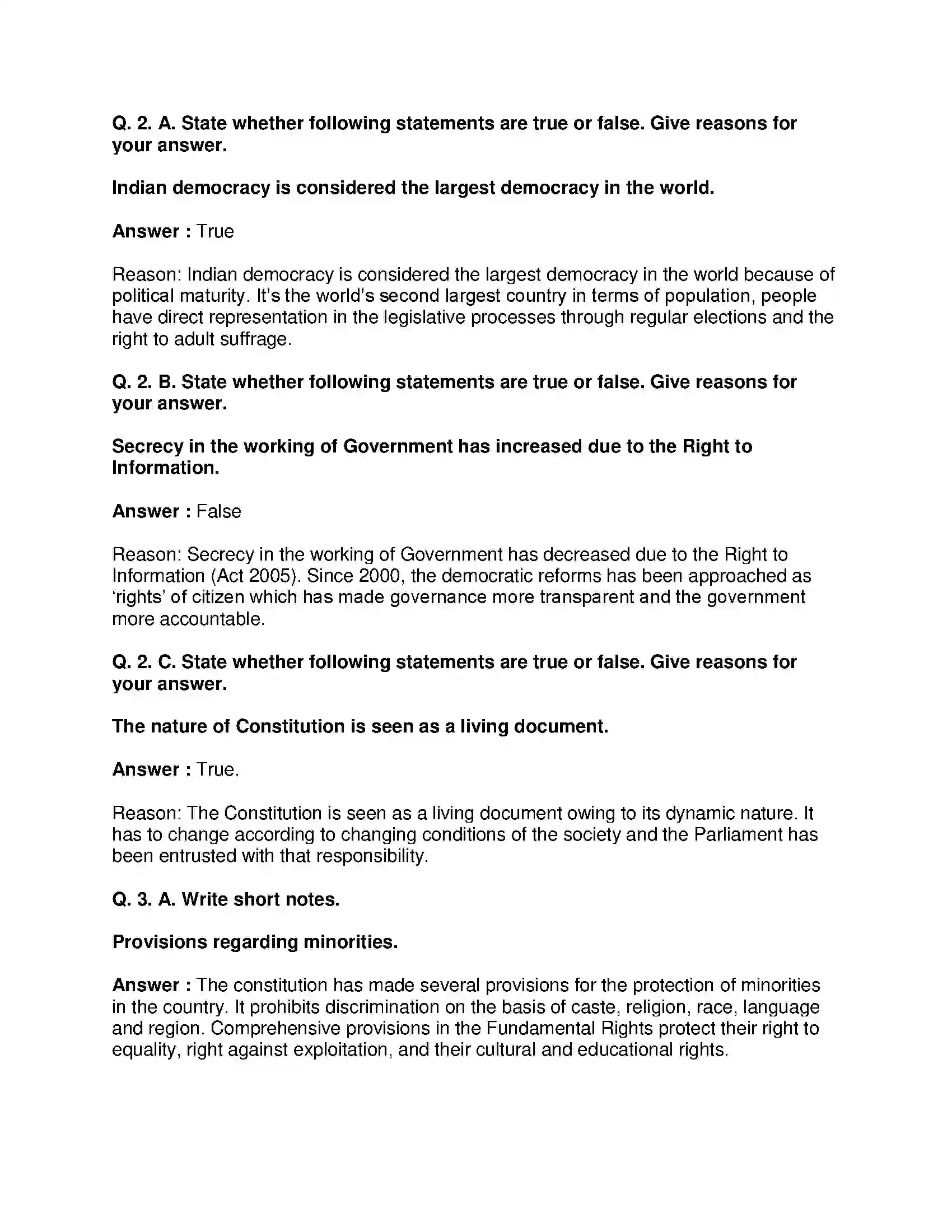 Maharashtra Board Class 10th Political Science - English Medium Working of the Constitution Solution 2