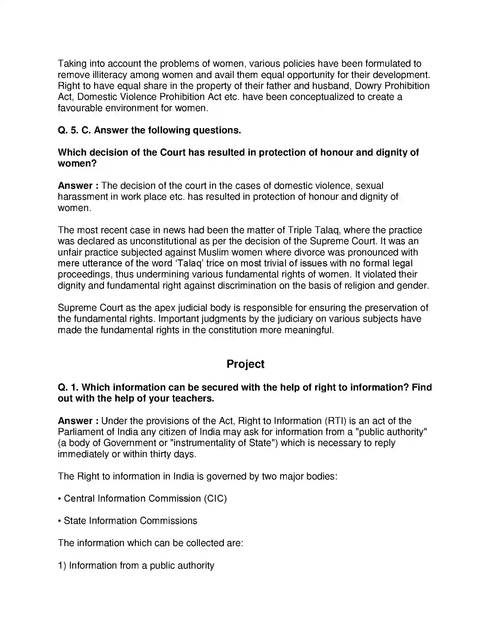 Maharashtra Board Class 10th Political Science - English Medium Working of the Constitution Solution 5