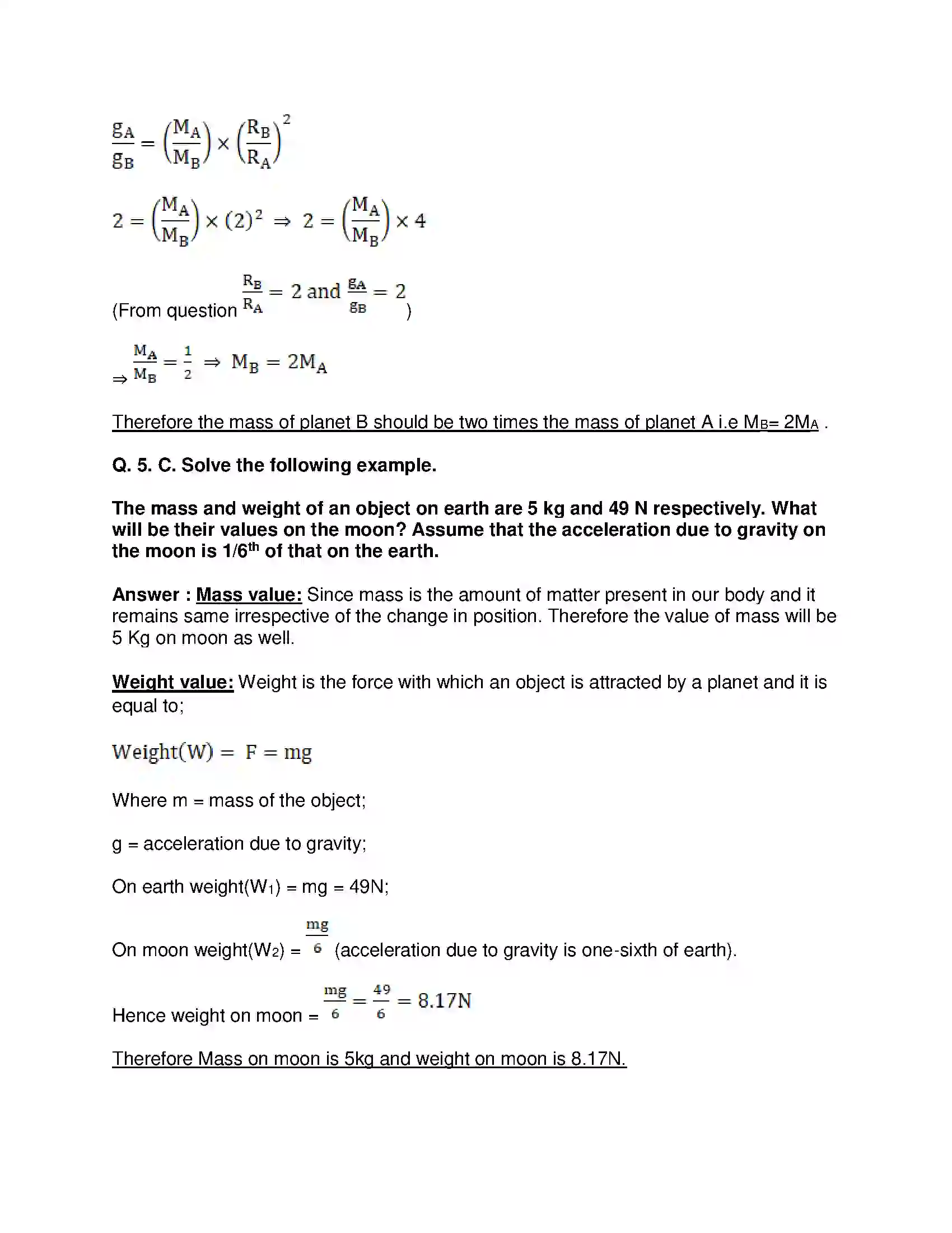 Maharashtra Board Class 10th Science & Technology-I - English Medium Gravitation Solution 14