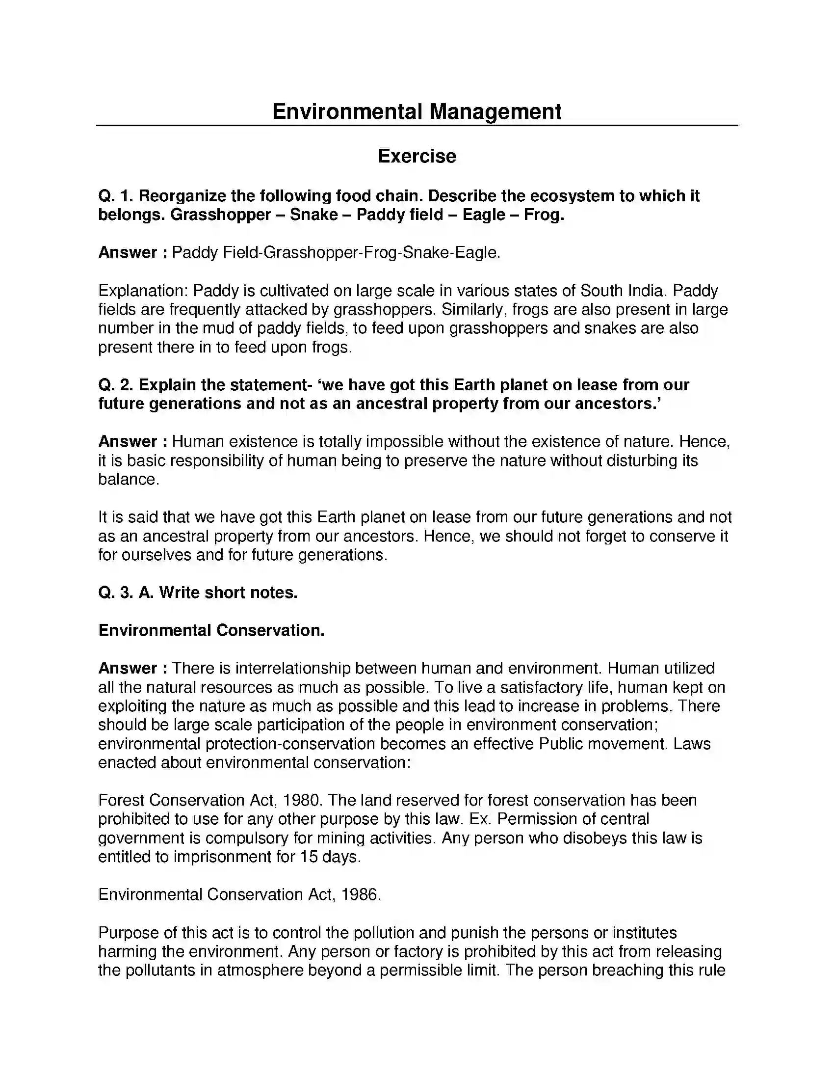 Maharashtra Board Class 10th Science & Technology-II - English Medium Environmental Management Solution 1
