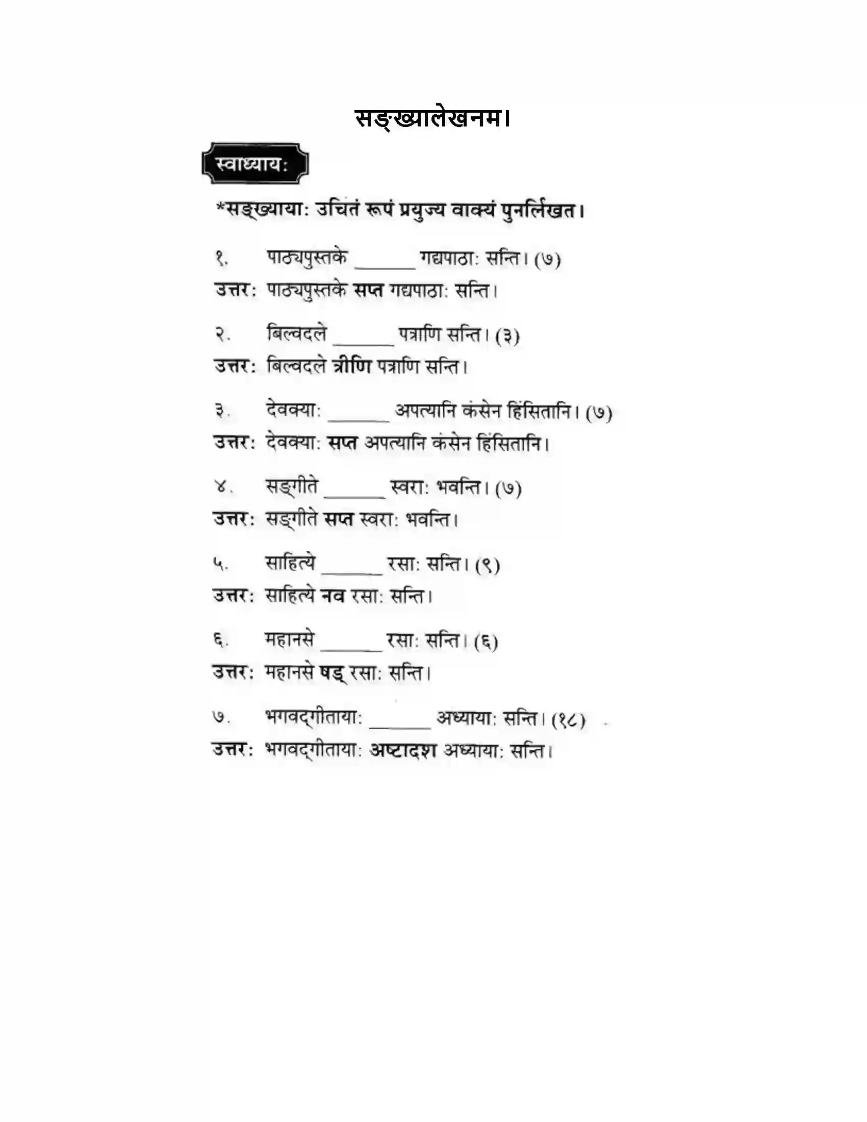 Maharashtra Board Class 10th मन्दाकिनी (Sanskrit) सङ्ख्यालेखनम। - व्याकरणम – ऊपयोजनकौशलम Solution 1