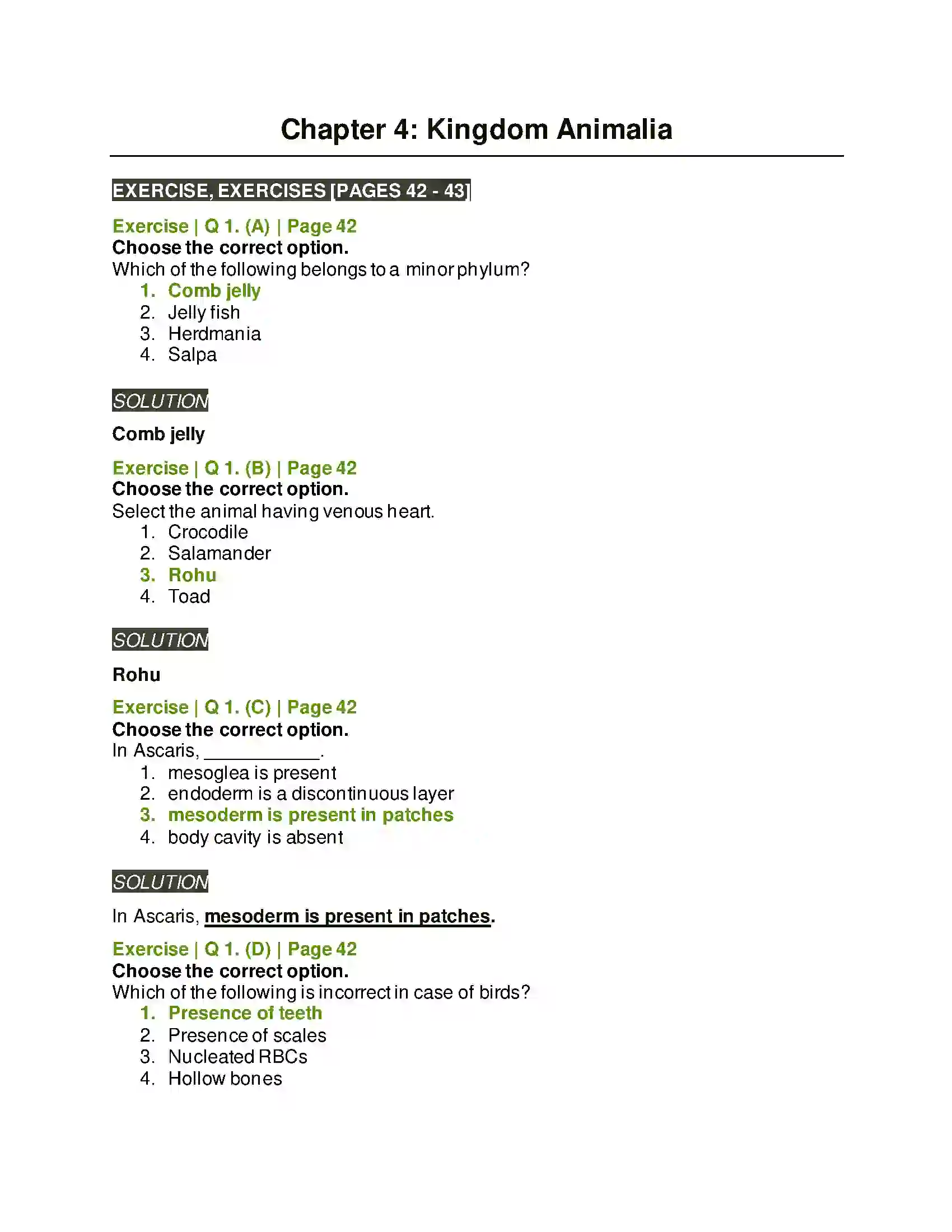 Maharashtra Board Class 11th Biology Kingdom Animalia Solution 1