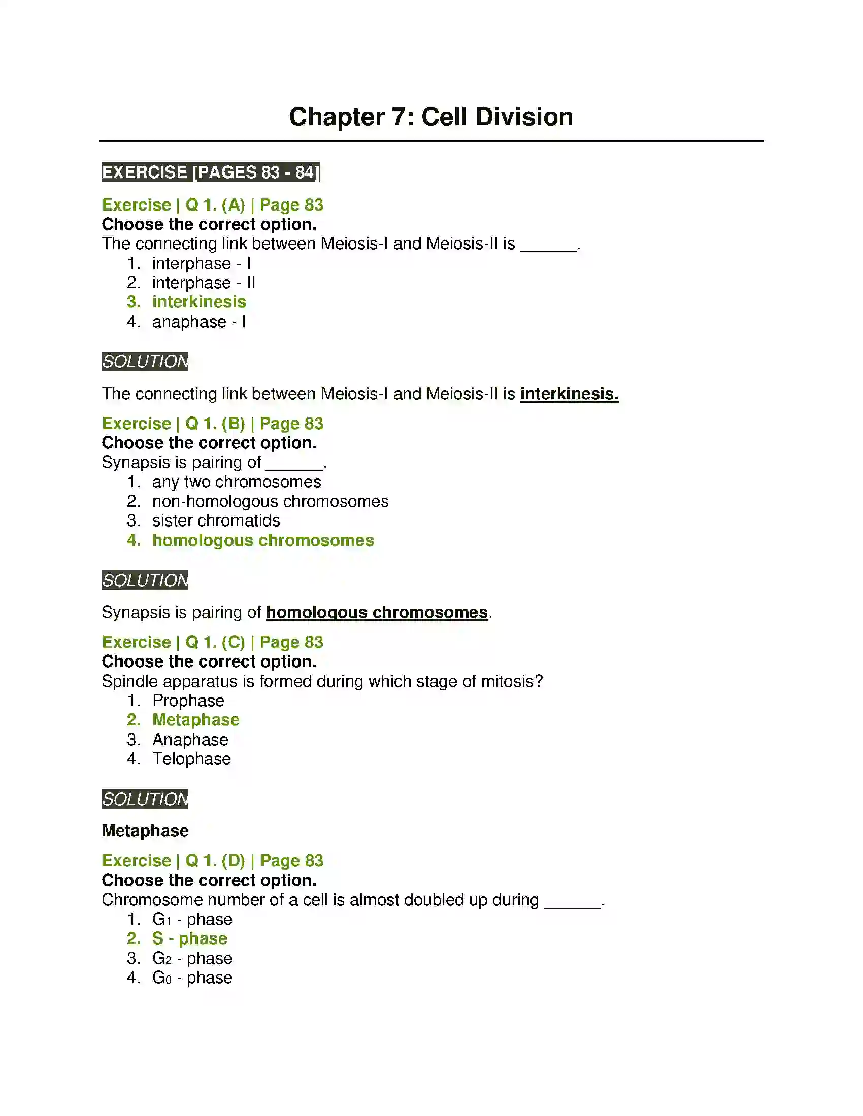 Maharashtra Board Class 11th Biology Cell Division Solution 1