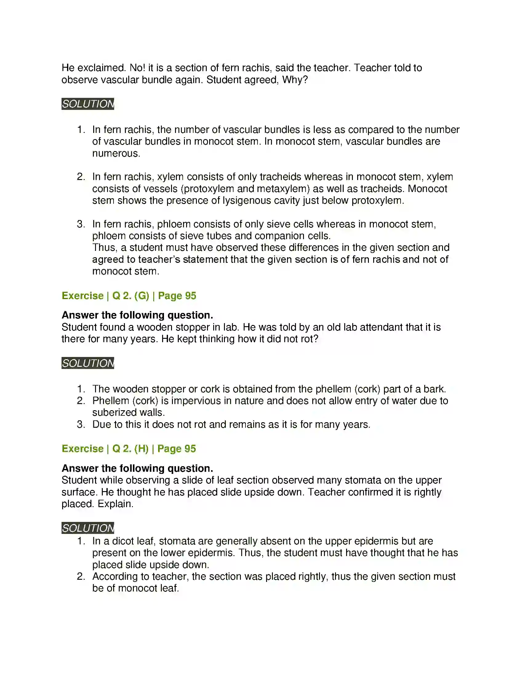 Maharashtra Board Class 11th Biology Plant Tissues and Anatomy Solution 5
