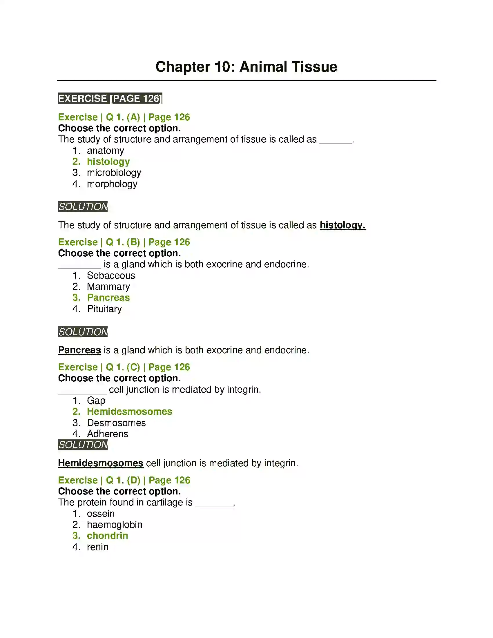 Maharashtra Board Class 11th Biology Animal Tissue Solution 1