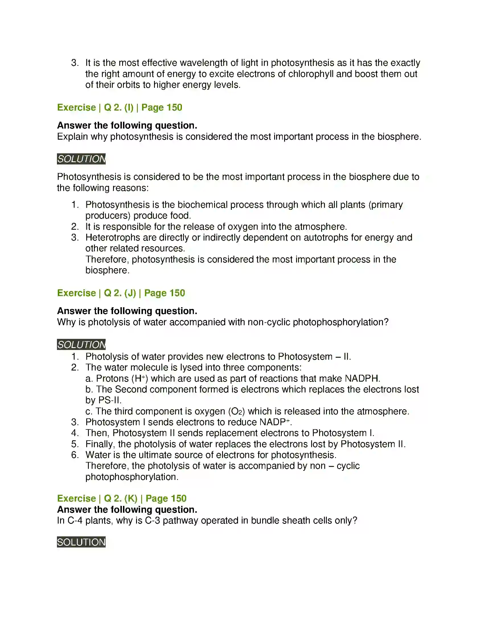Maharashtra Board Class 11th Biology Photosynthesis Solution 11