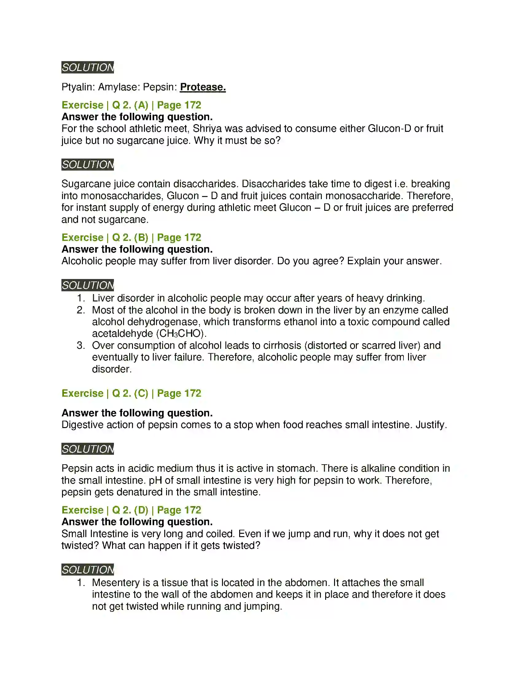 Maharashtra Board Class 11th Biology Human Nutrition Solution 2