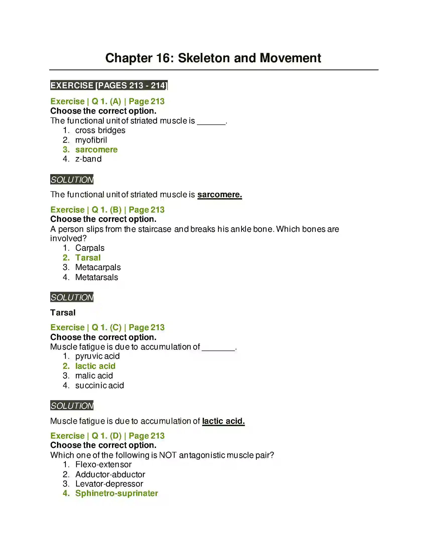 Maharashtra Board Class 11th Biology Skeleton and Movement Solution 1