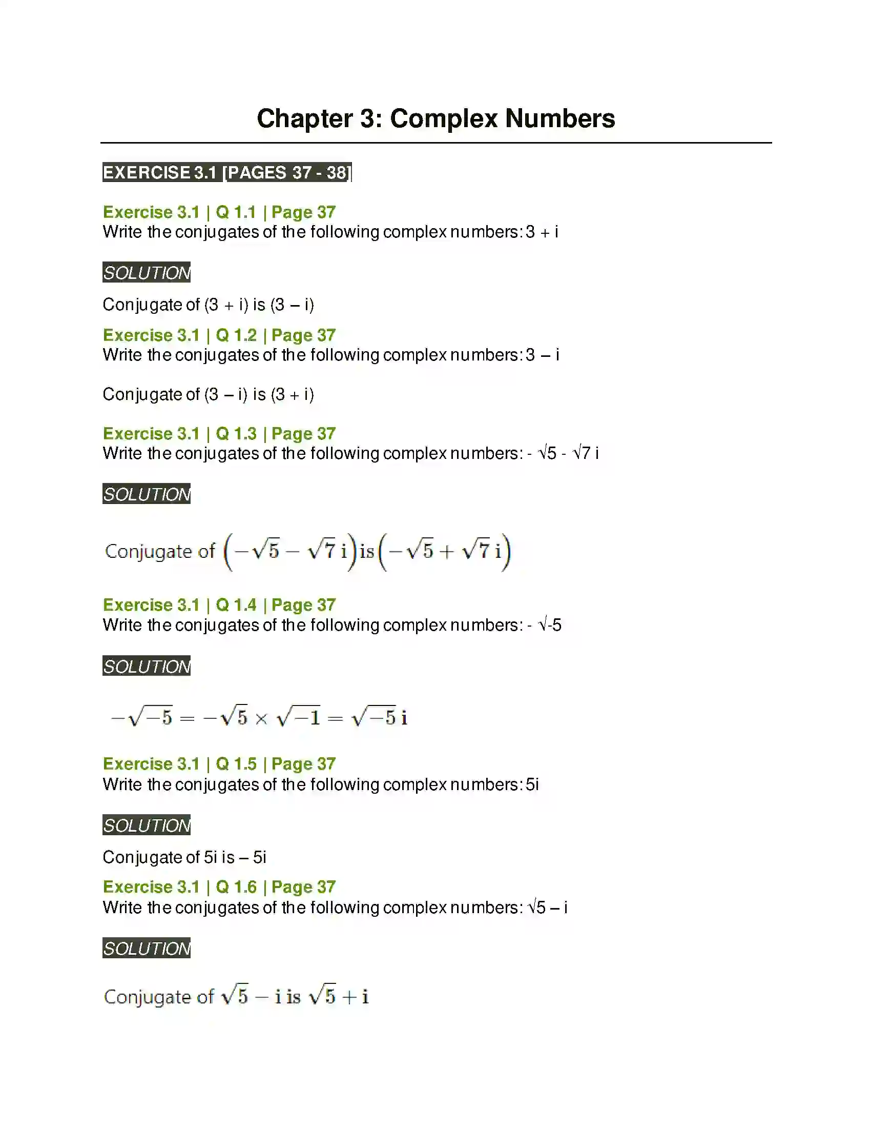 Maharashtra Board Class 11th Mathematics & Statistics - 1 Complex Numbers Solution 1