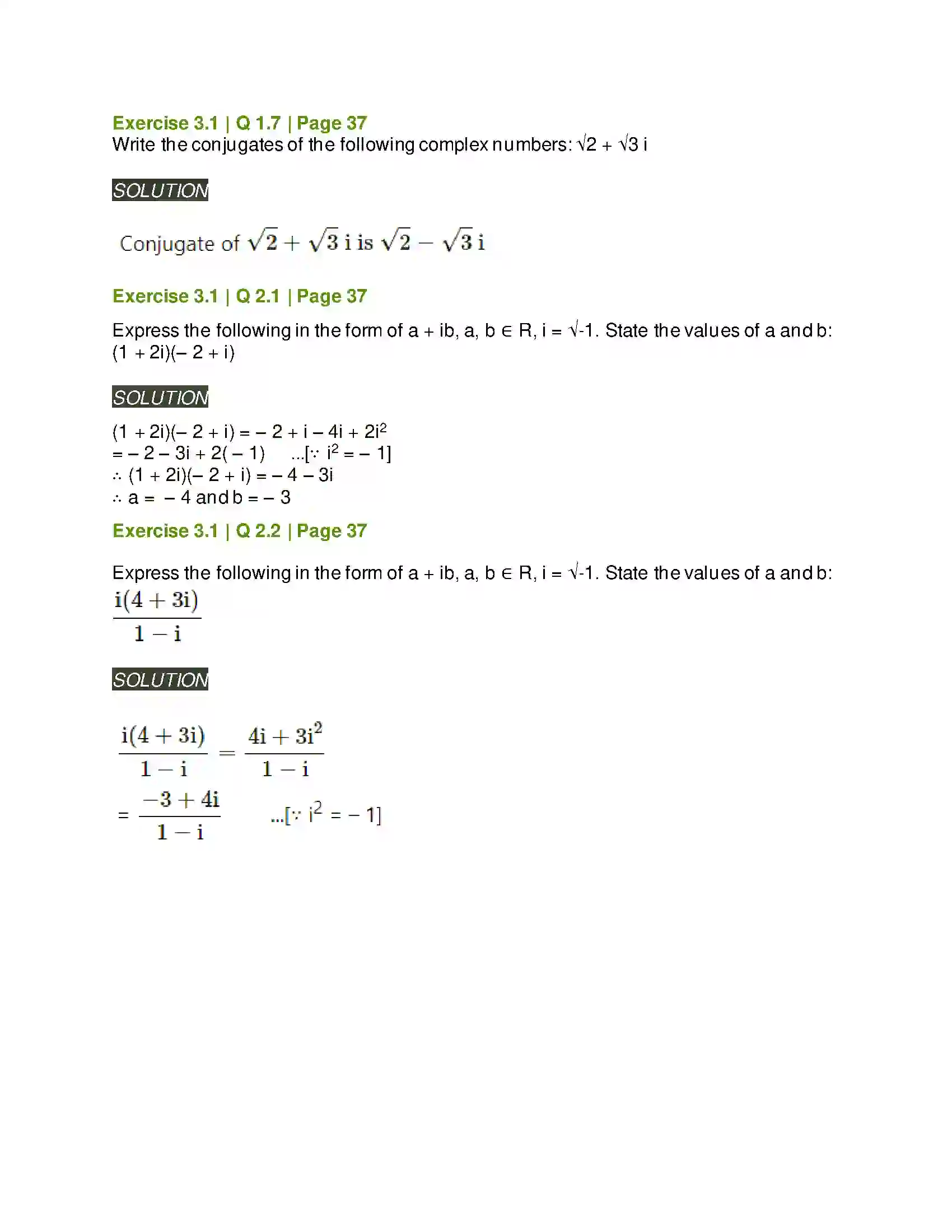 Maharashtra Board Class 11th Mathematics & Statistics - 1 Complex Numbers Solution 2