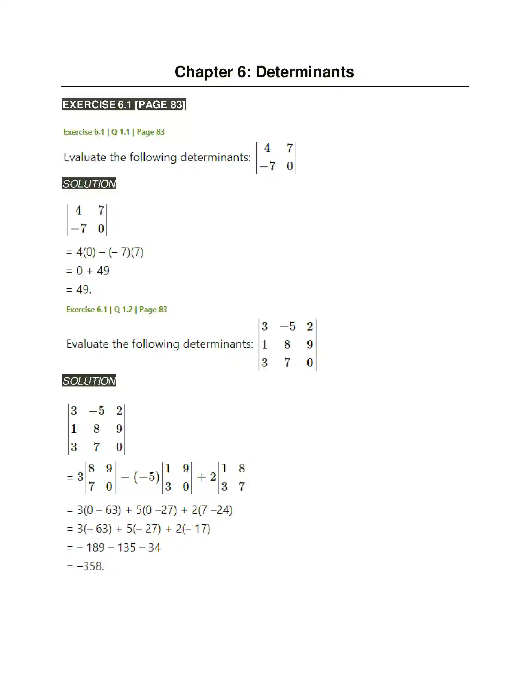 Maharashtra Board Class 11th Mathematics & Statistics - 1 Determinants Solution 1