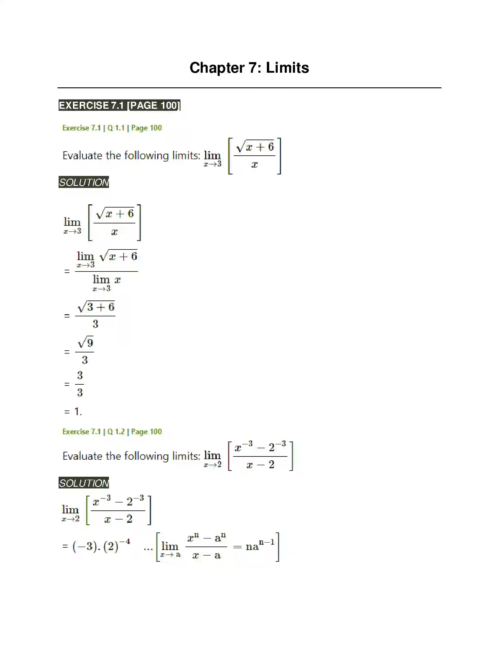 Maharashtra Board Class 11th Mathematics & Statistics - 1 Limits Solution 1