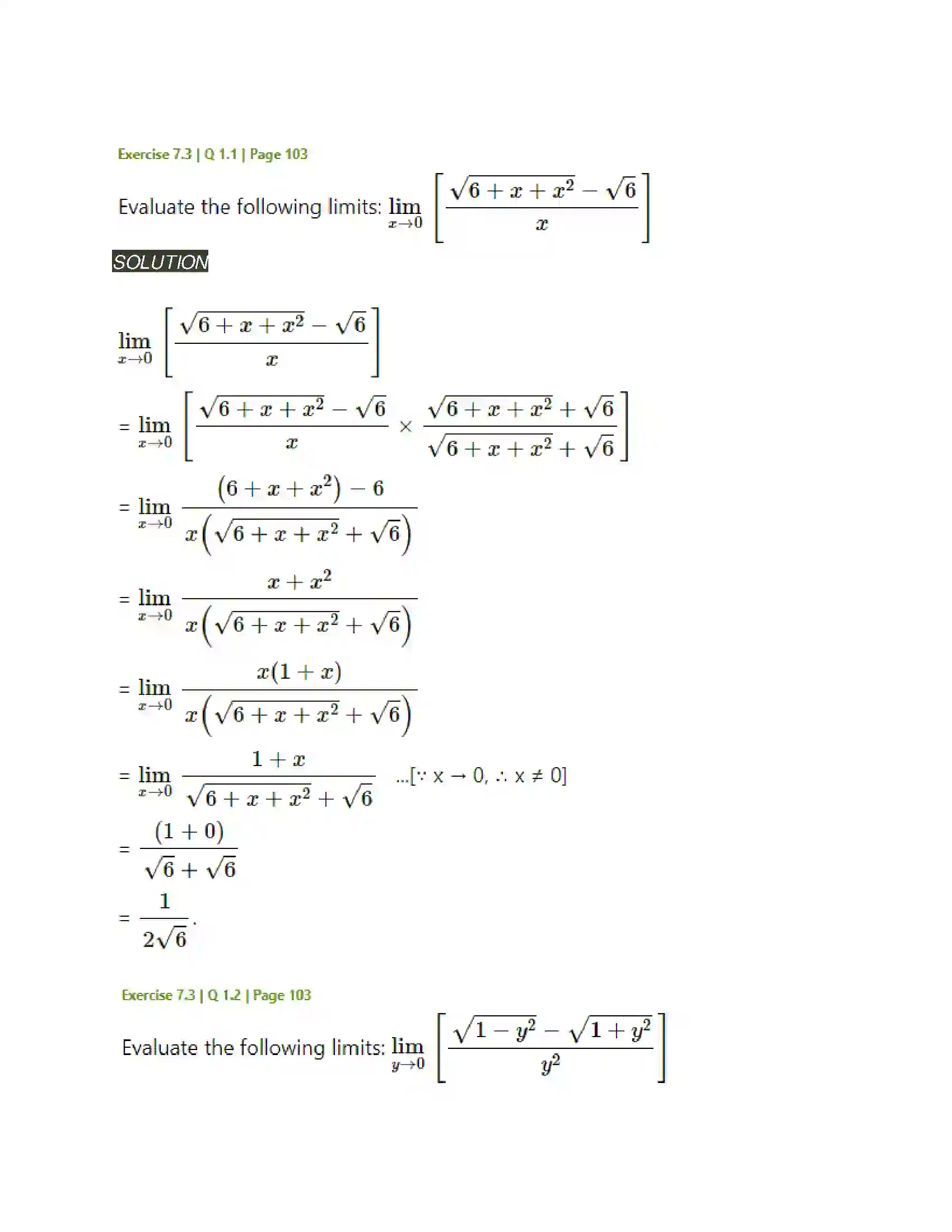 Maharashtra Board Class 11th Mathematics & Statistics - 1 Limits Solution 18