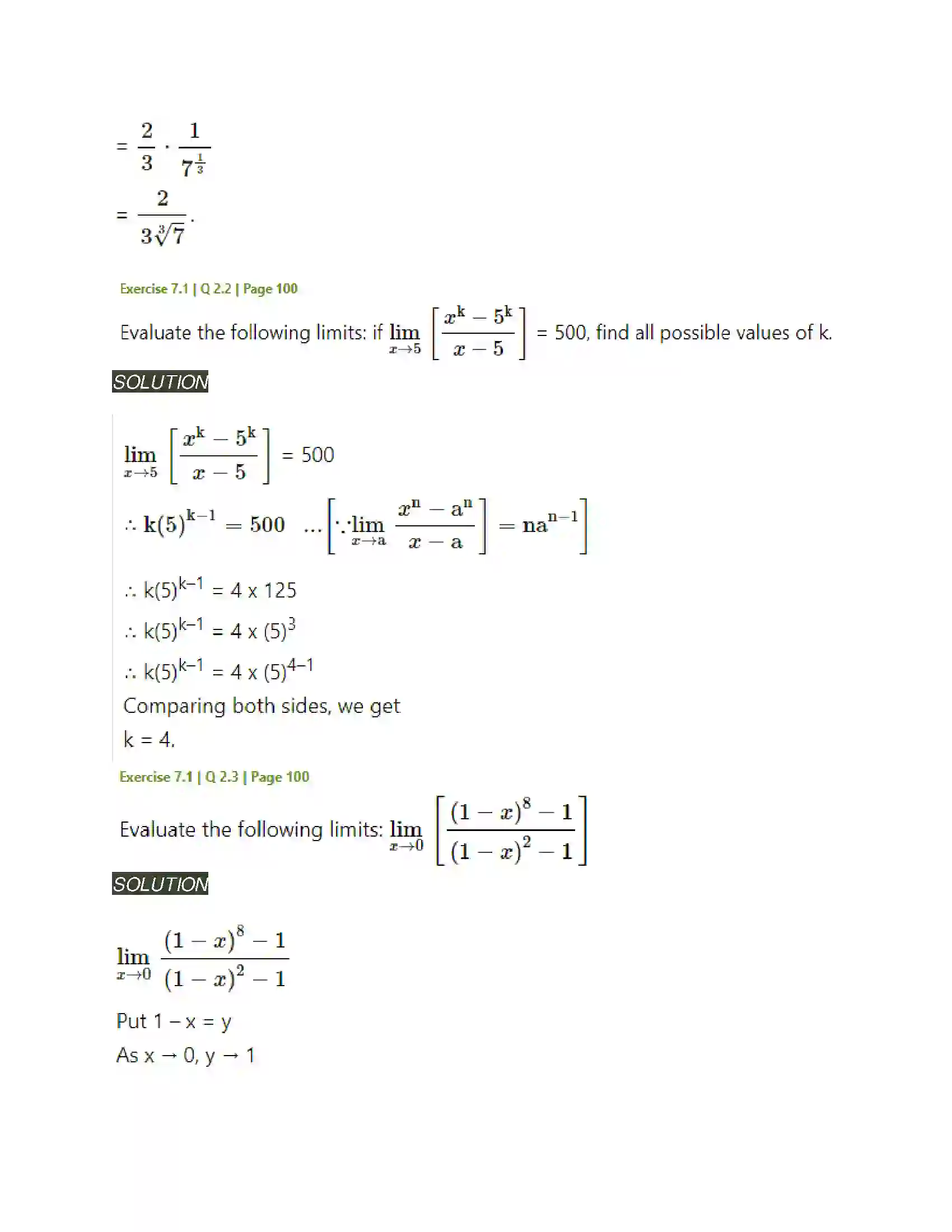 Maharashtra Board Class 11th Mathematics & Statistics - 1 Limits Solution 4