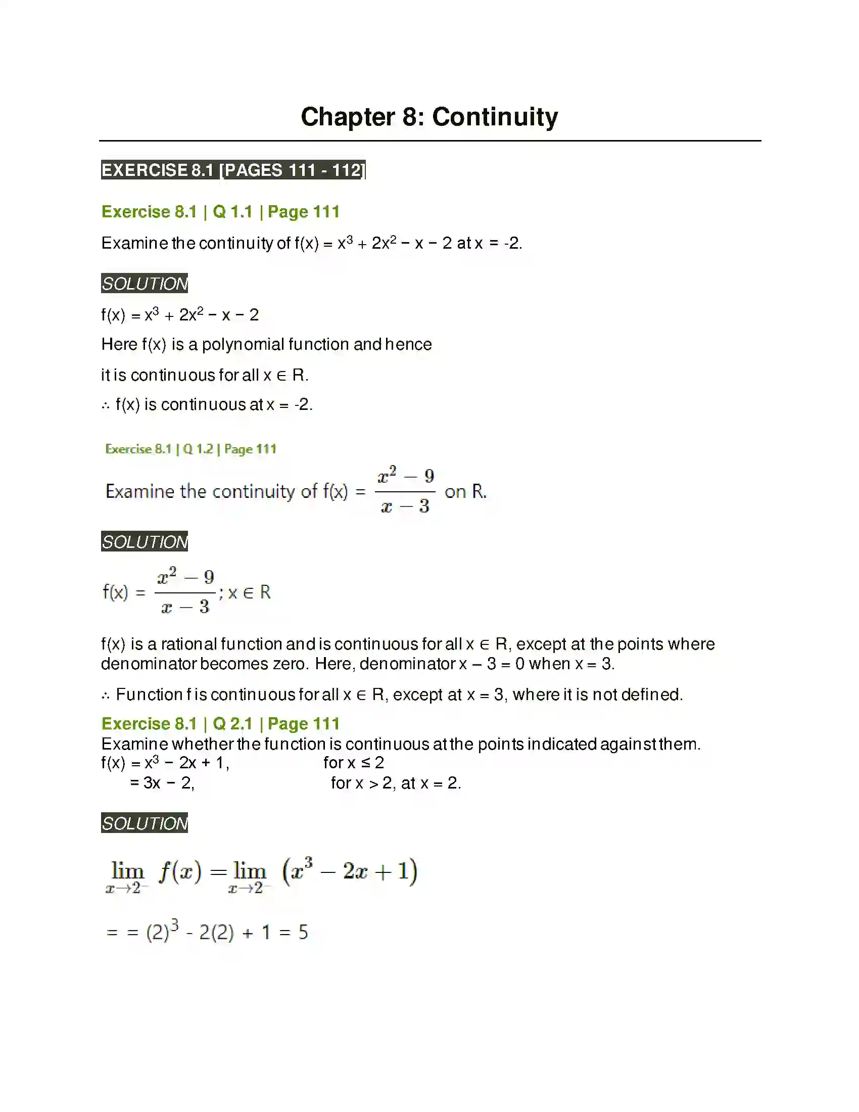 Maharashtra Board Class 11th Mathematics & Statistics - 1 Continuity Solution 1