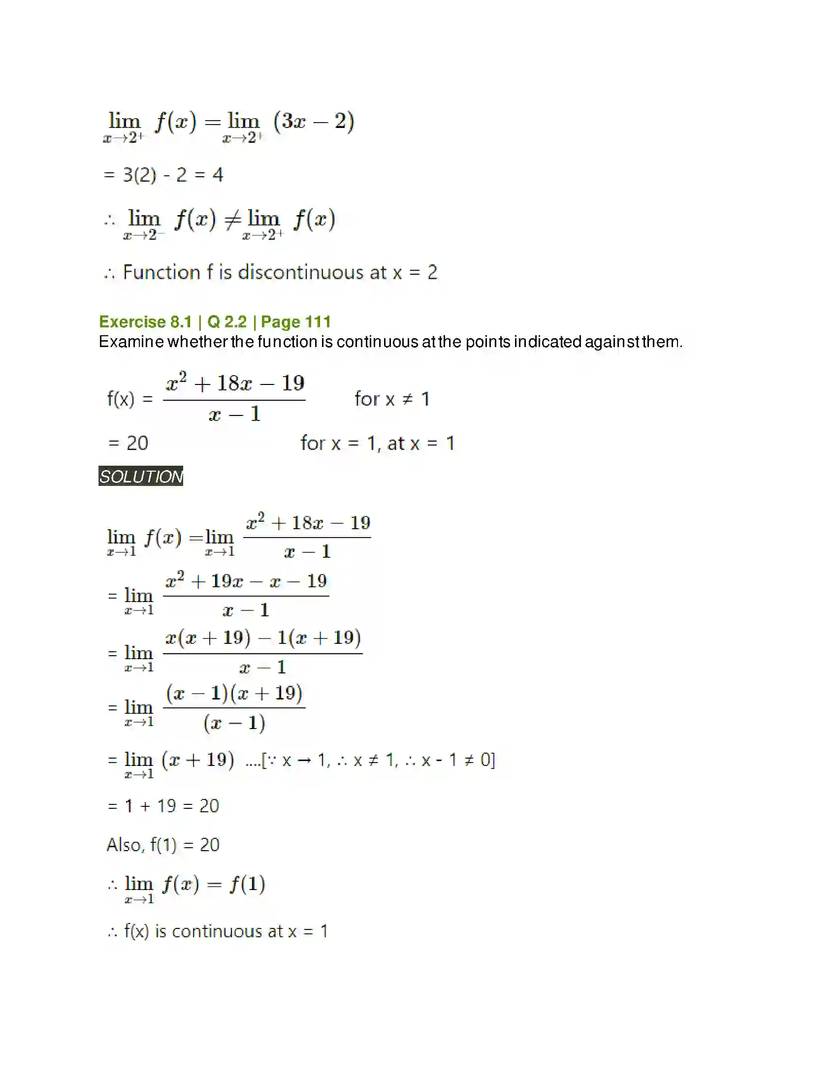 Maharashtra Board Class 11th Mathematics & Statistics - 1 Continuity Solution 2