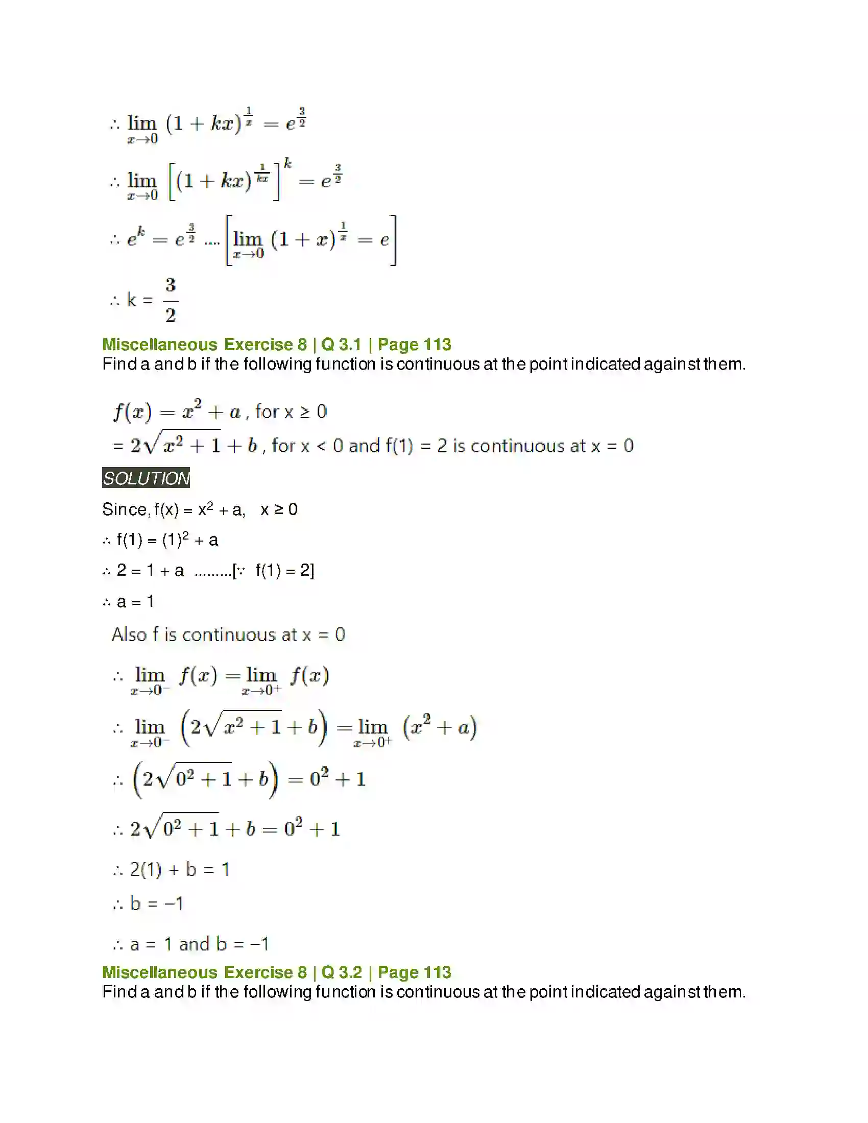 Maharashtra Board Class 11th Mathematics & Statistics - 1 Continuity Solution 20
