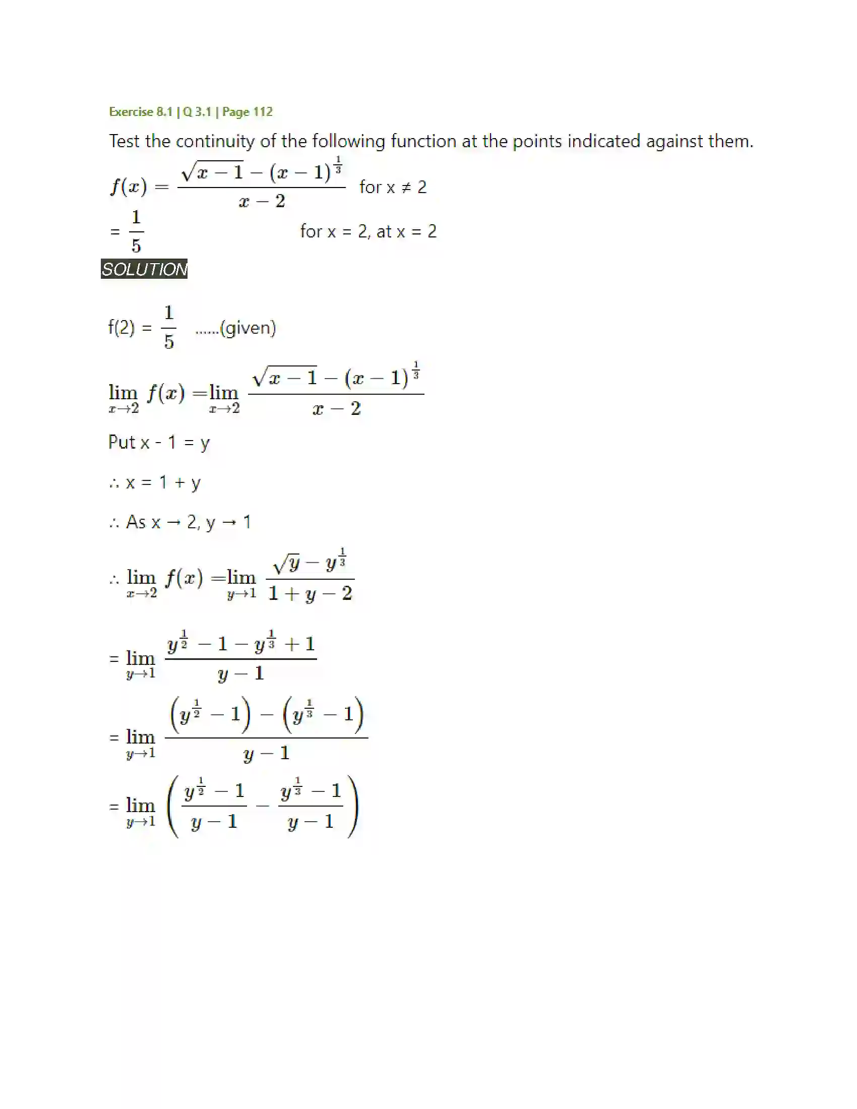 Maharashtra Board Class 11th Mathematics & Statistics - 1 Continuity Solution 3