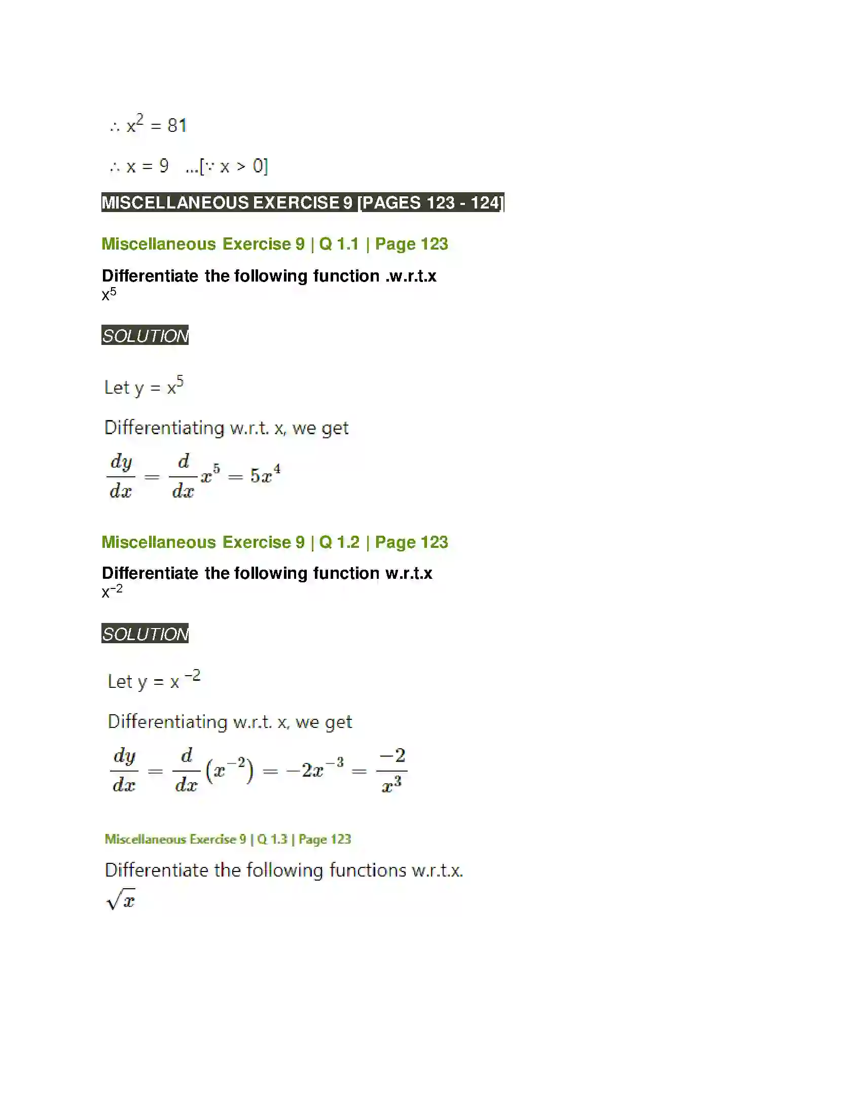 Maharashtra Board Class 11th Mathematics & Statistics - 1 Differentiation Solution 35