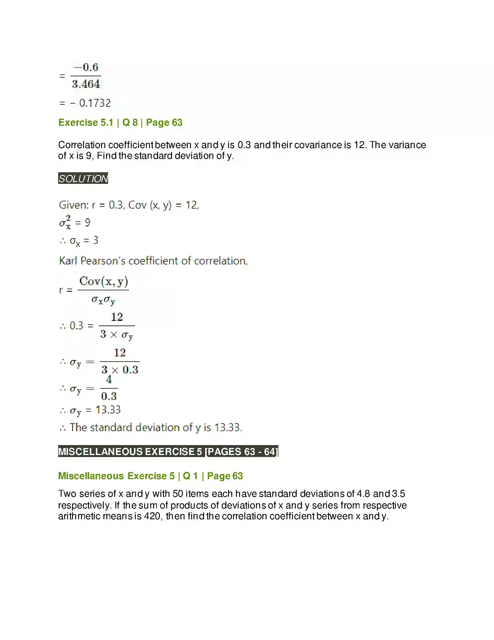 Maharashtra Board Class 11th Mathematics & Statistics - 2 Correlation Solution 9