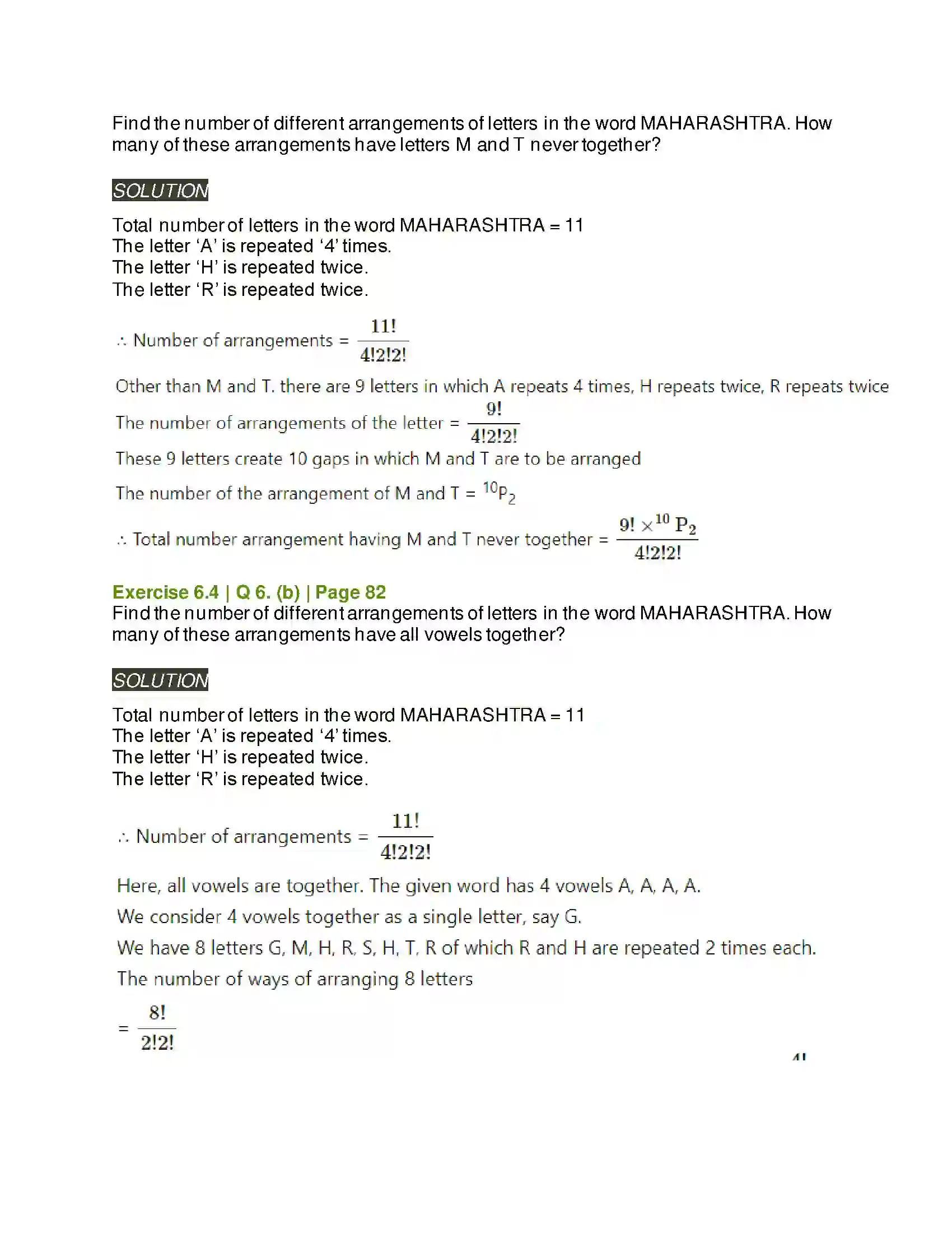 Maharashtra Board Class 11th Mathematics & Statistics - 2 Permutations and Combinations Solution 37