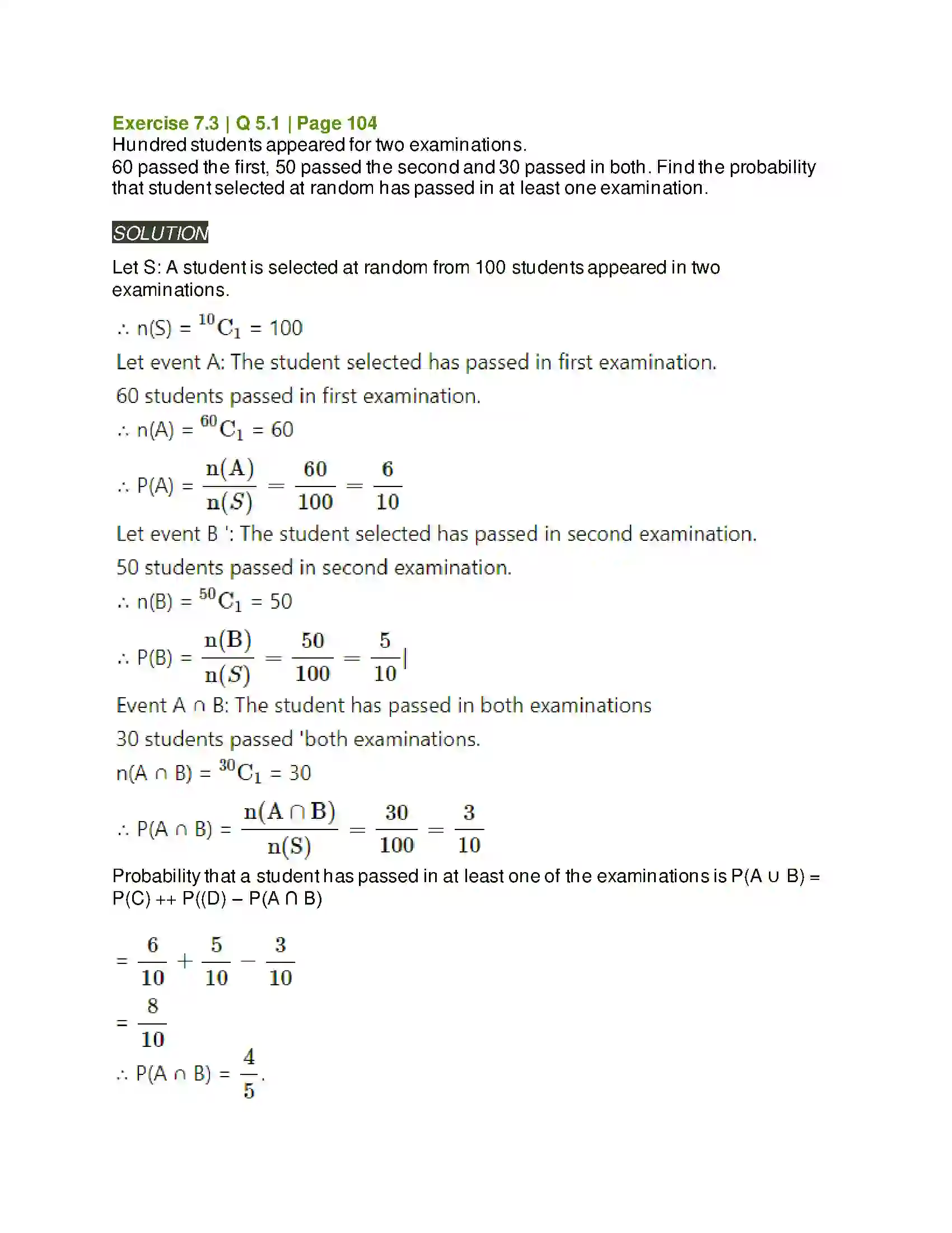 Maharashtra Board Class 11th Mathematics & Statistics - 2 Probability Solution 34