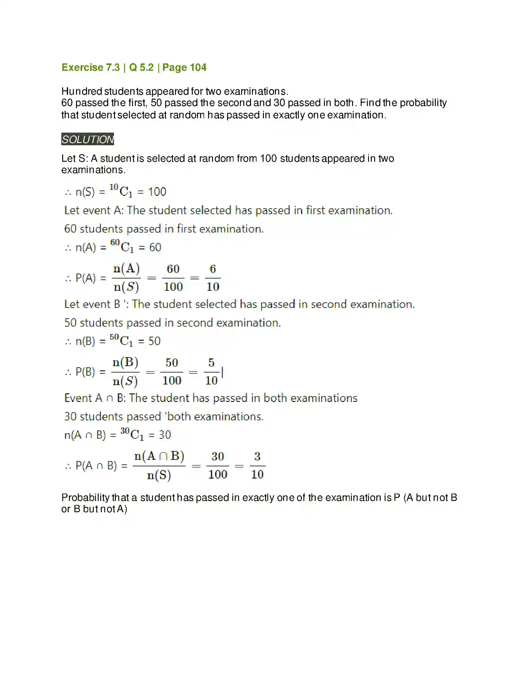 Maharashtra Board Class 11th Mathematics & Statistics - 2 Probability Solution 35